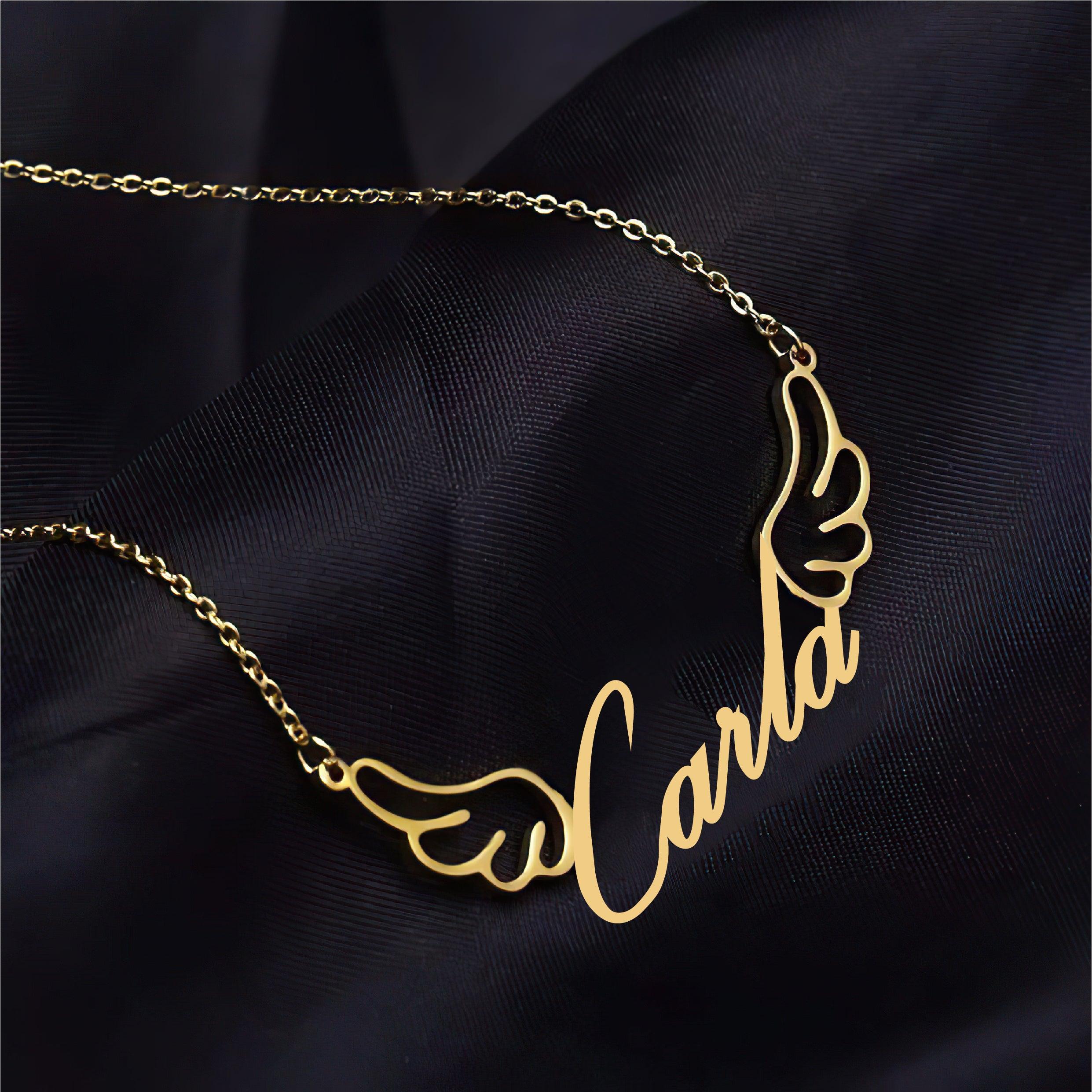 Personalized Name Necklace with Wings in Gold (18K/21K/22K) – Custom Name Jewelry - Alymwndw