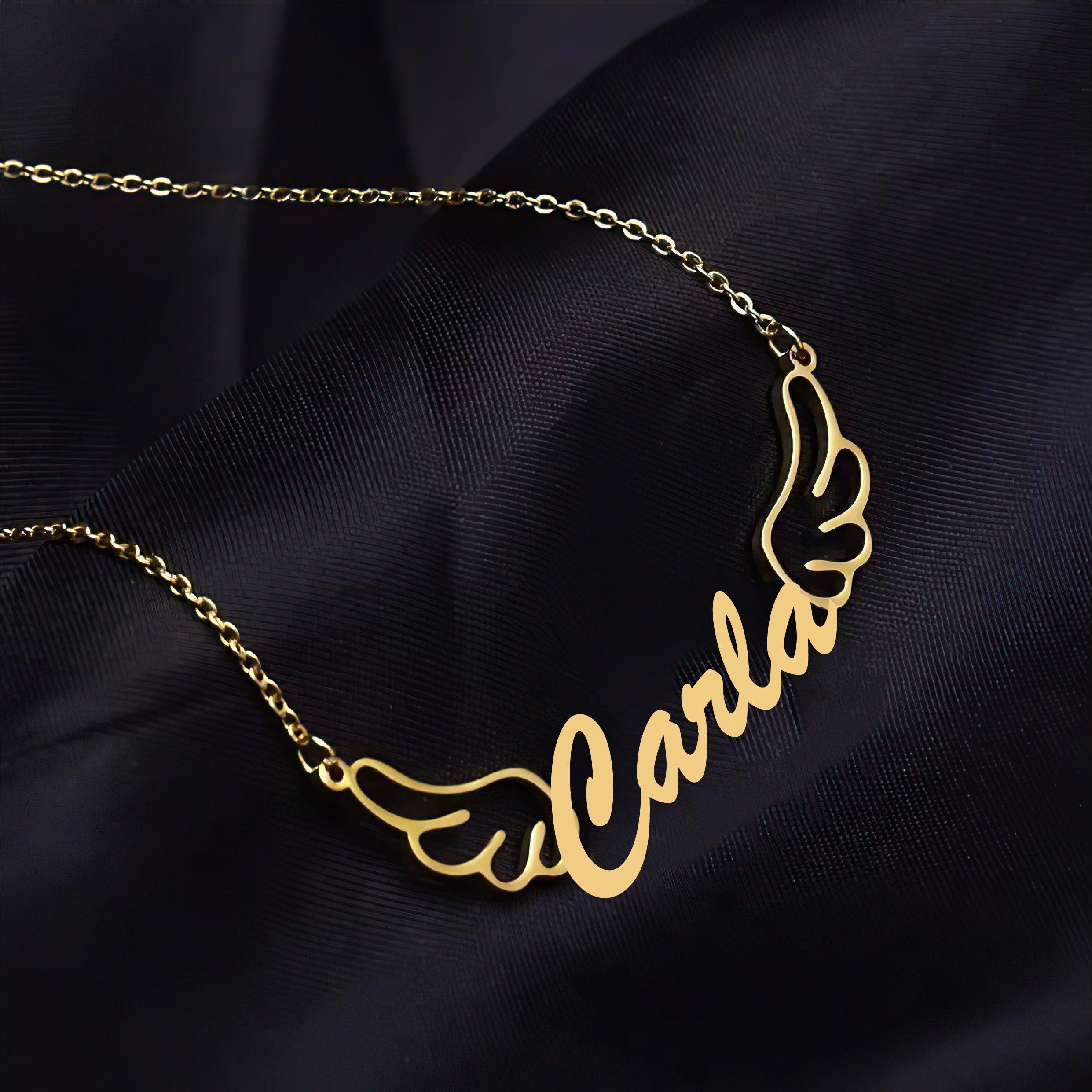 Personalized Name Necklace with Wings in Gold (18K/21K/22K) – Custom Name Jewelry - Alymwndw