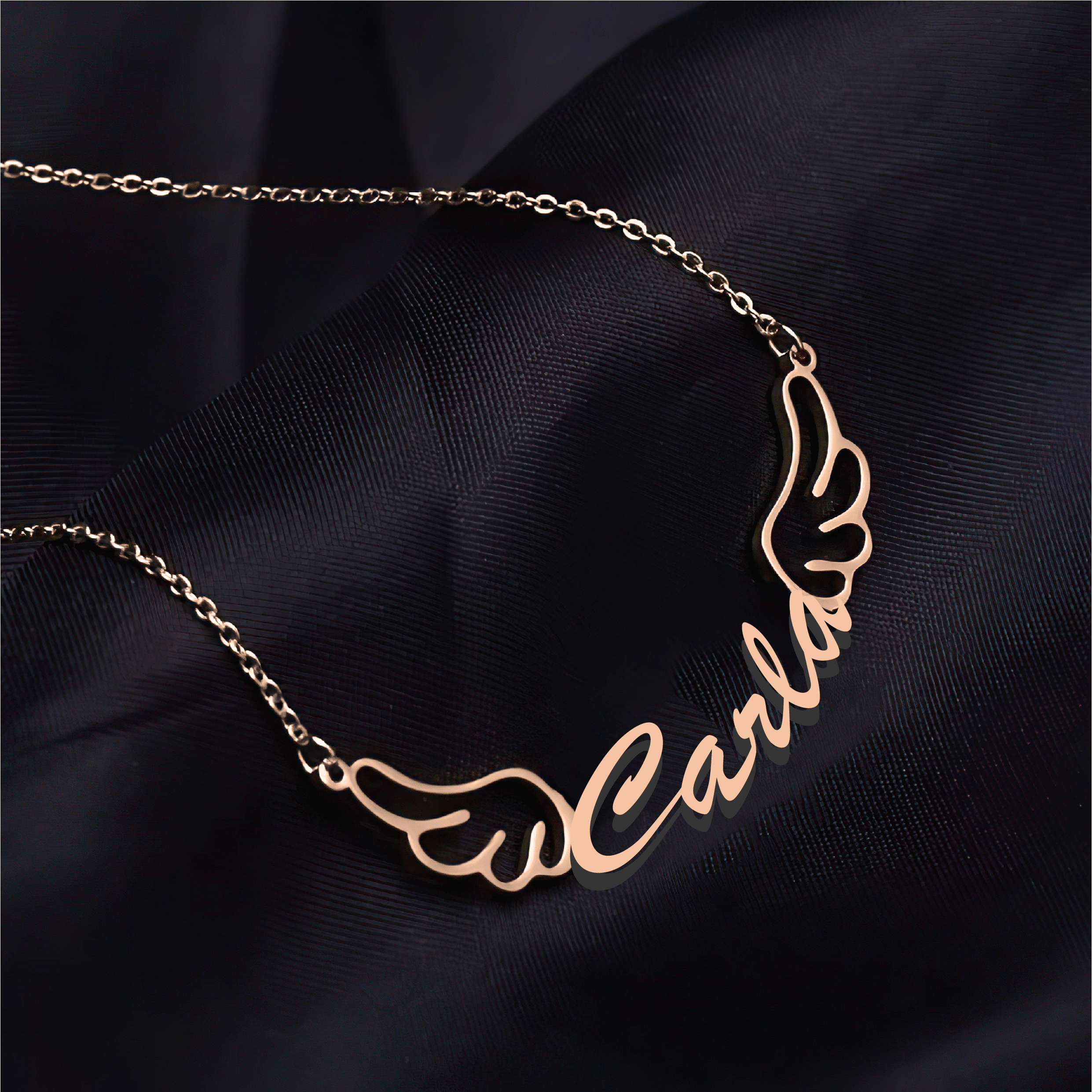 Personalized Name Necklace with Wings in Gold (18K/21K/22K) – Custom Name Jewelry - Alymwndw