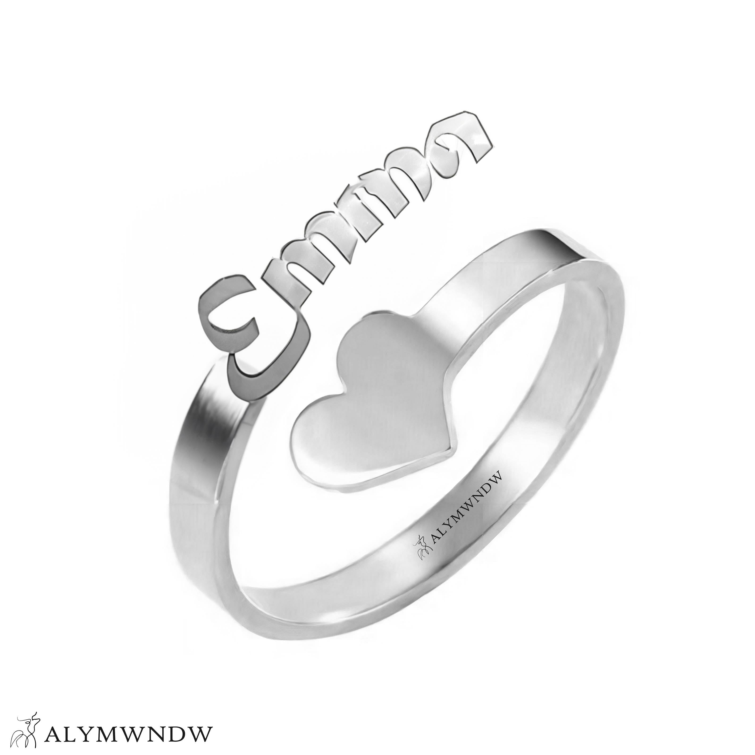 Personalized Name Ring with Heart in Gold (18K/21K/22K) – Custom Love Ring - Alymwndw