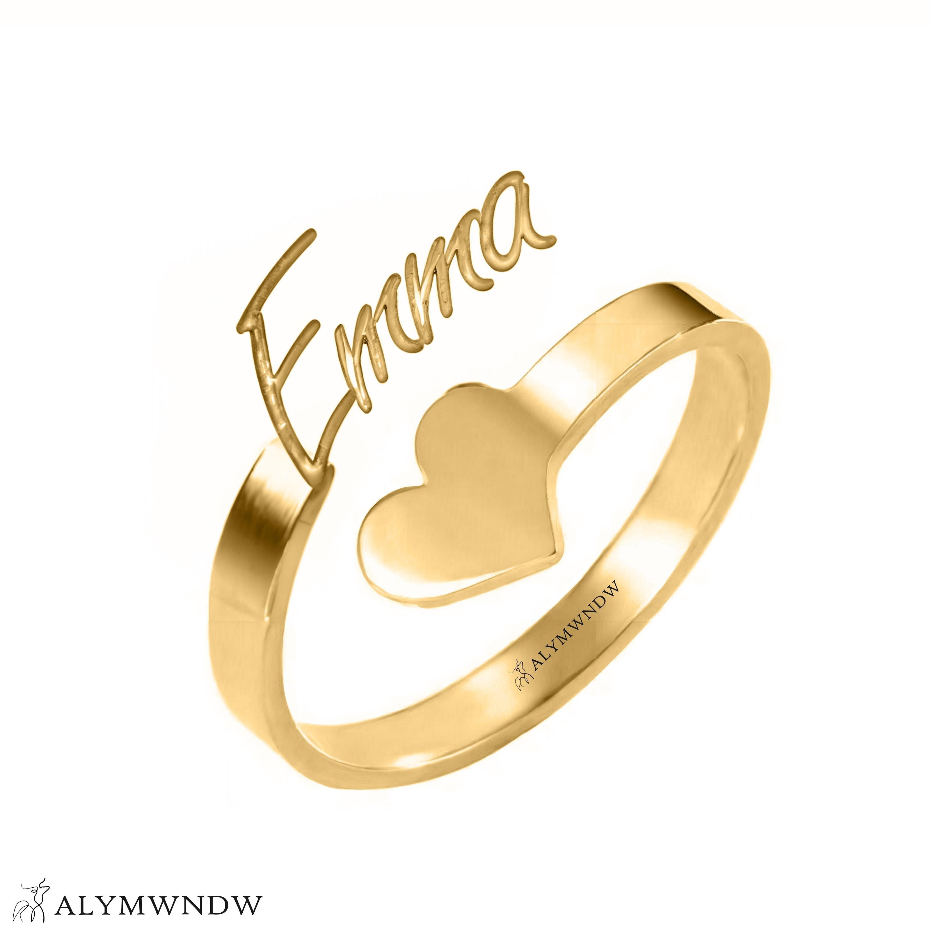 Personalized Name Ring with Heart in Gold (18K/21K/22K) – Custom Love Ring - Alymwndw