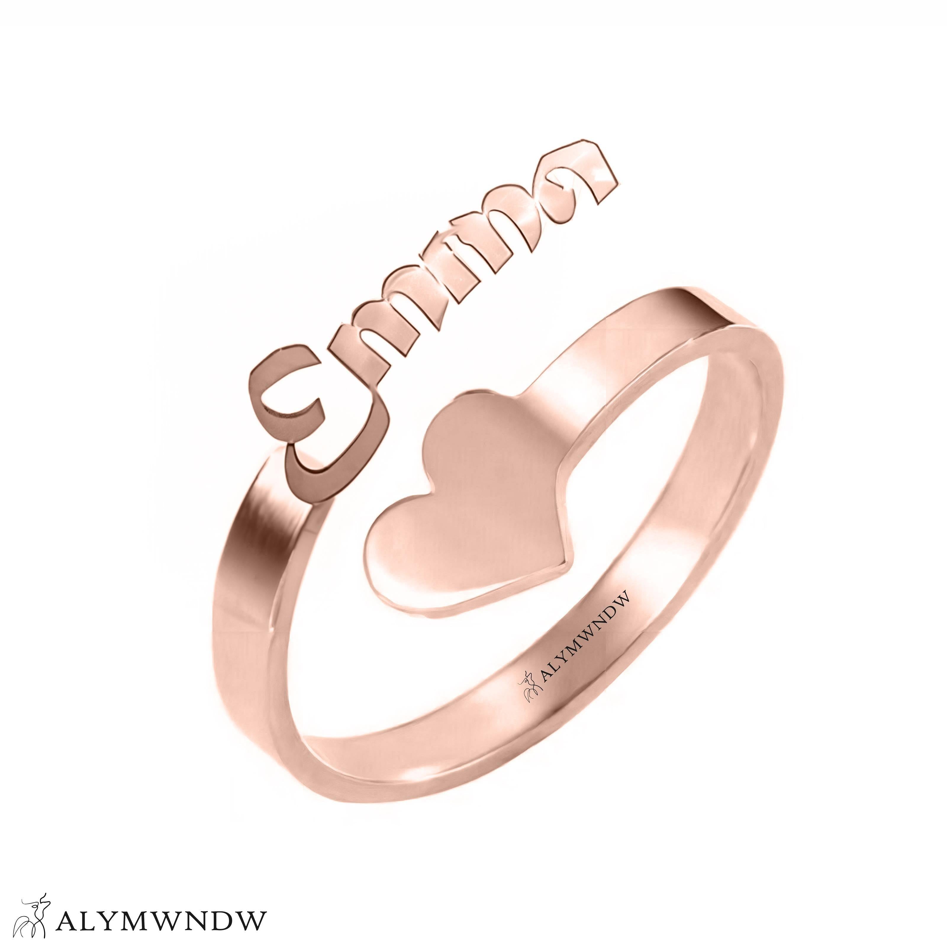 Personalized Name Ring with Heart in Gold (18K/21K/22K) – Custom Love Ring - Alymwndw