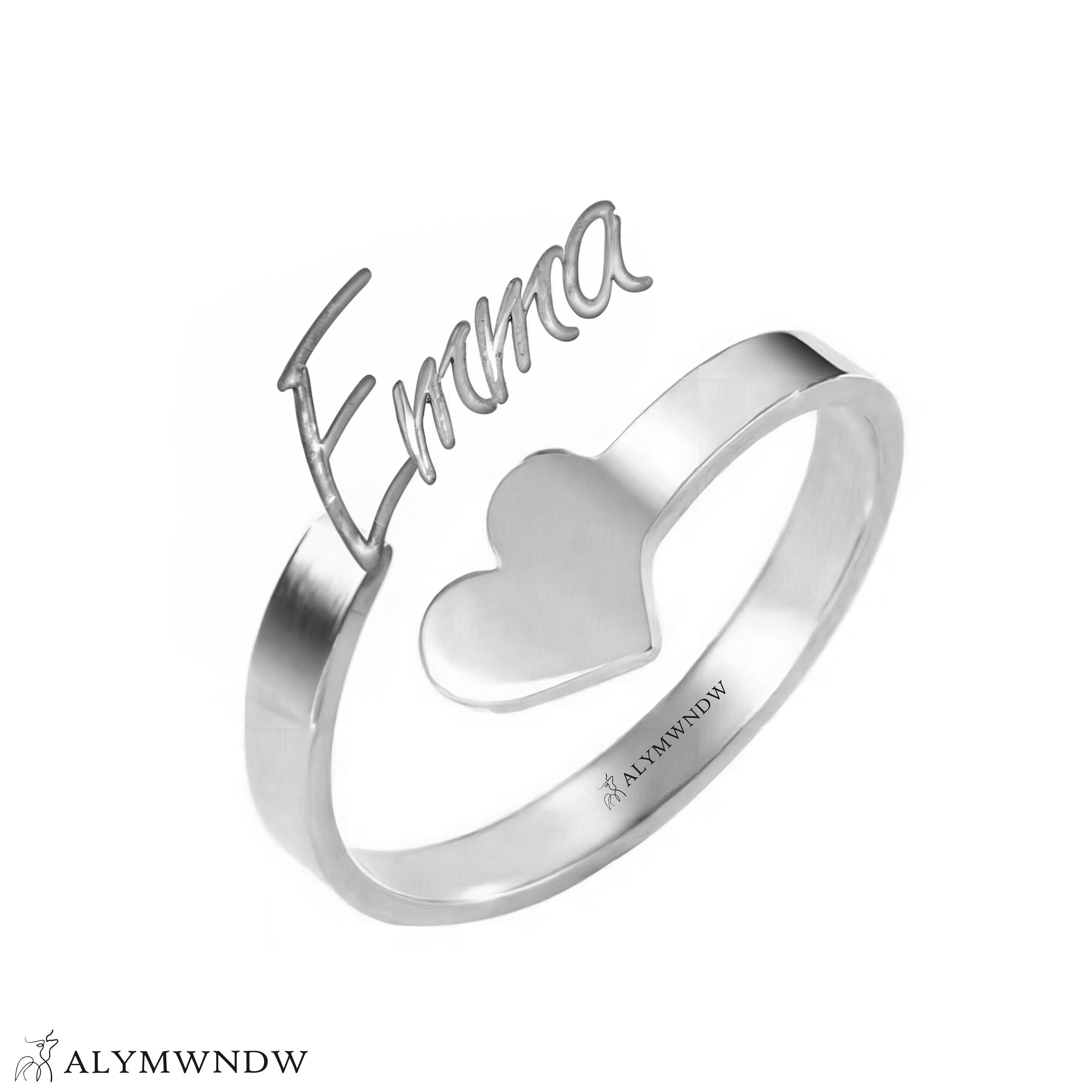 Personalized Name Ring with Heart in Gold (18K/21K/22K) – Custom Love Ring - Alymwndw