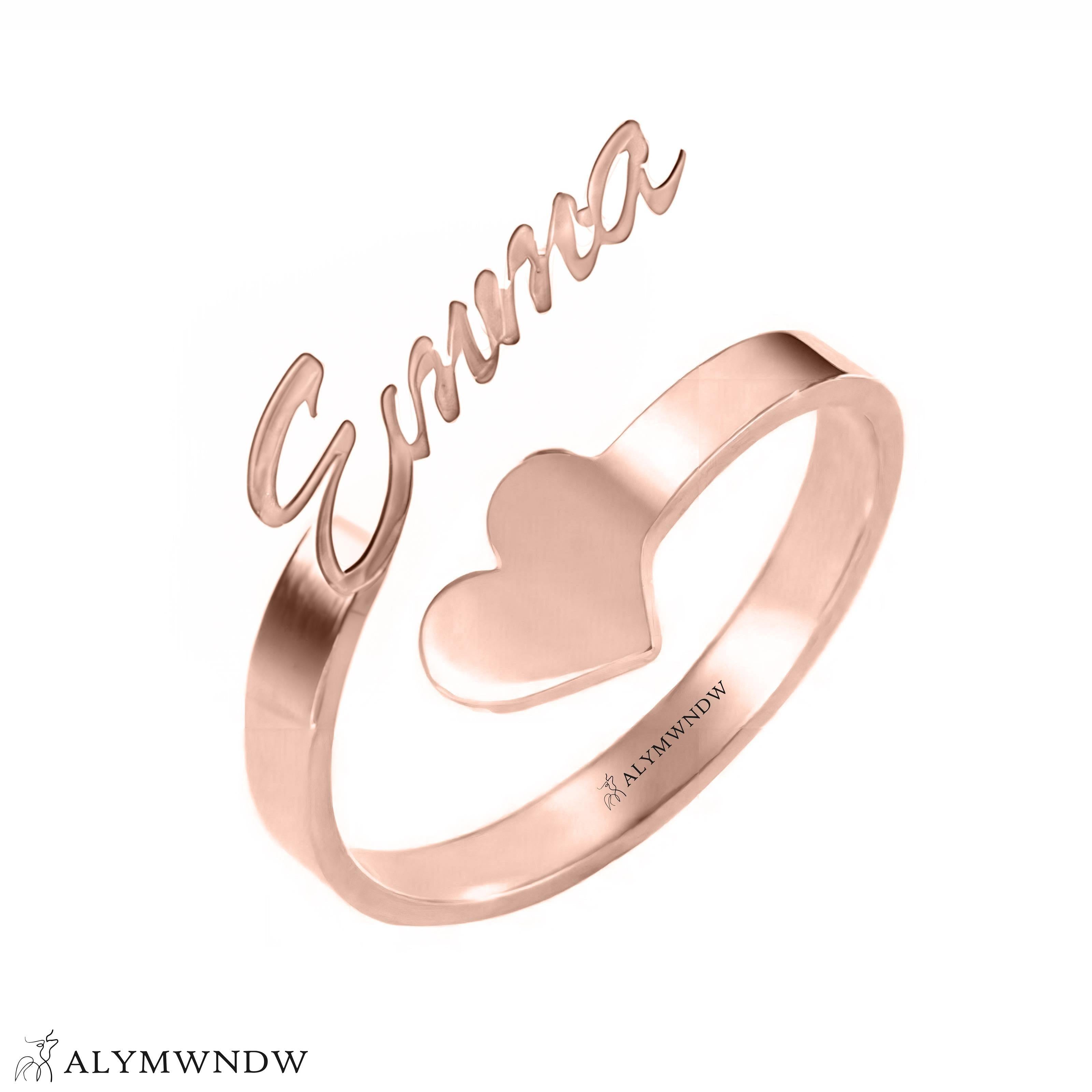 Personalized Name Ring with Heart in Gold (18K/21K/22K) – Custom Love Ring - Alymwndw