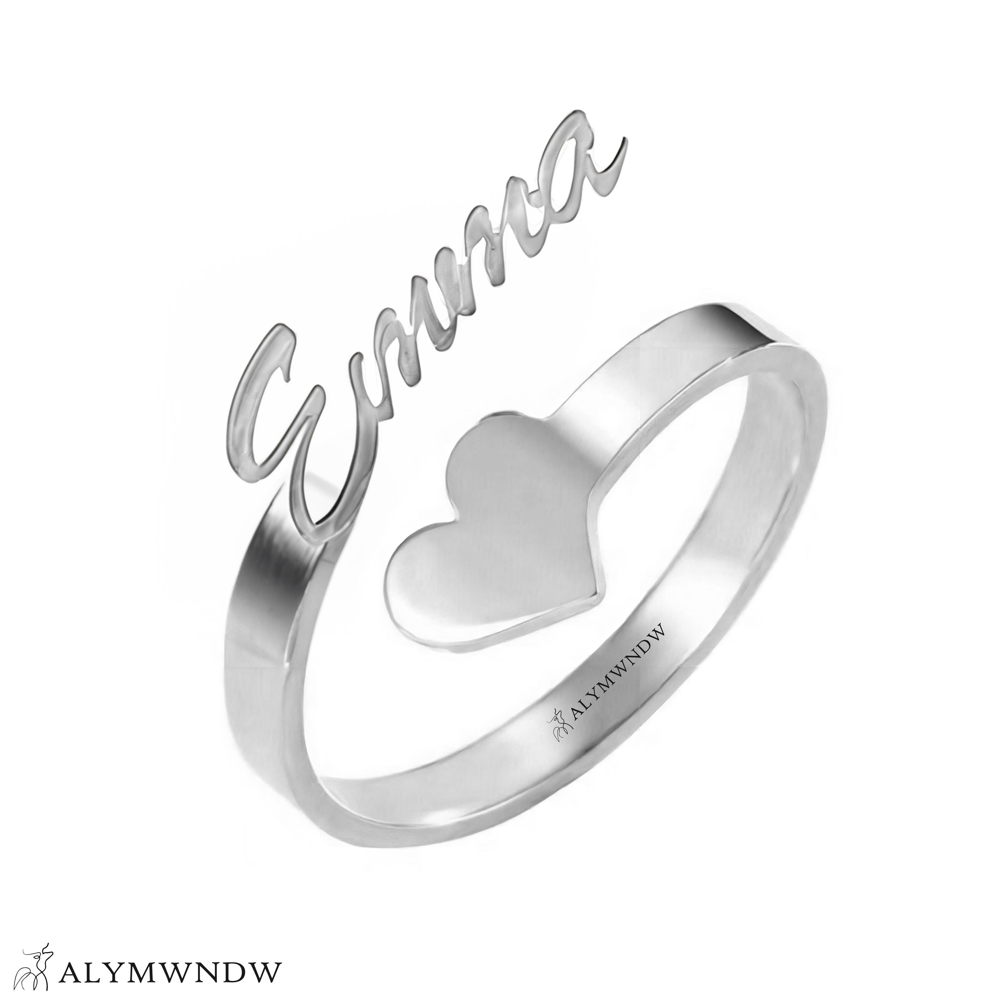 Personalized Name Ring with Heart in Gold (18K/21K/22K) – Custom Love Ring - Alymwndw