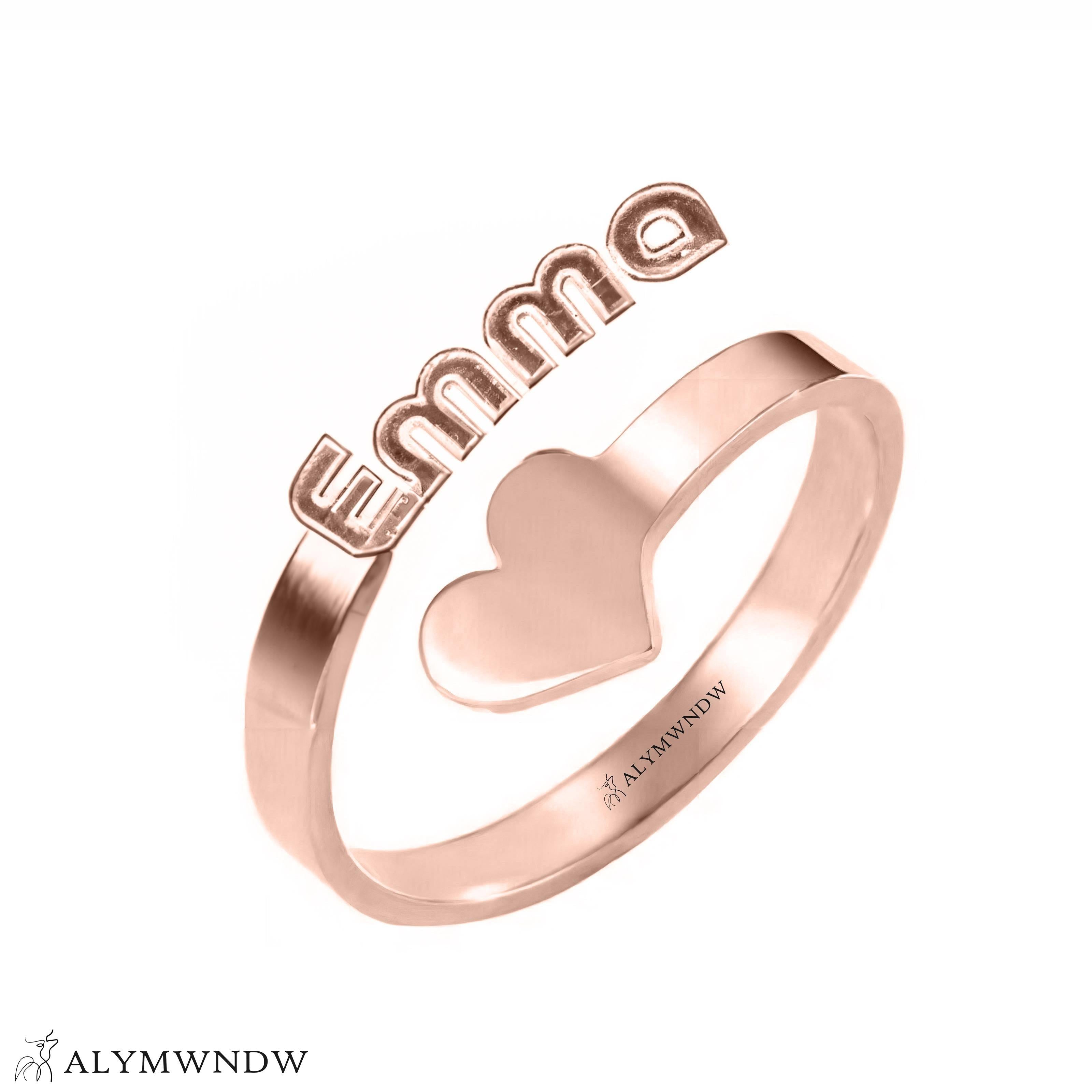 Personalized Name Ring with Heart in Gold (18K/21K/22K) – Custom Love Ring - Alymwndw