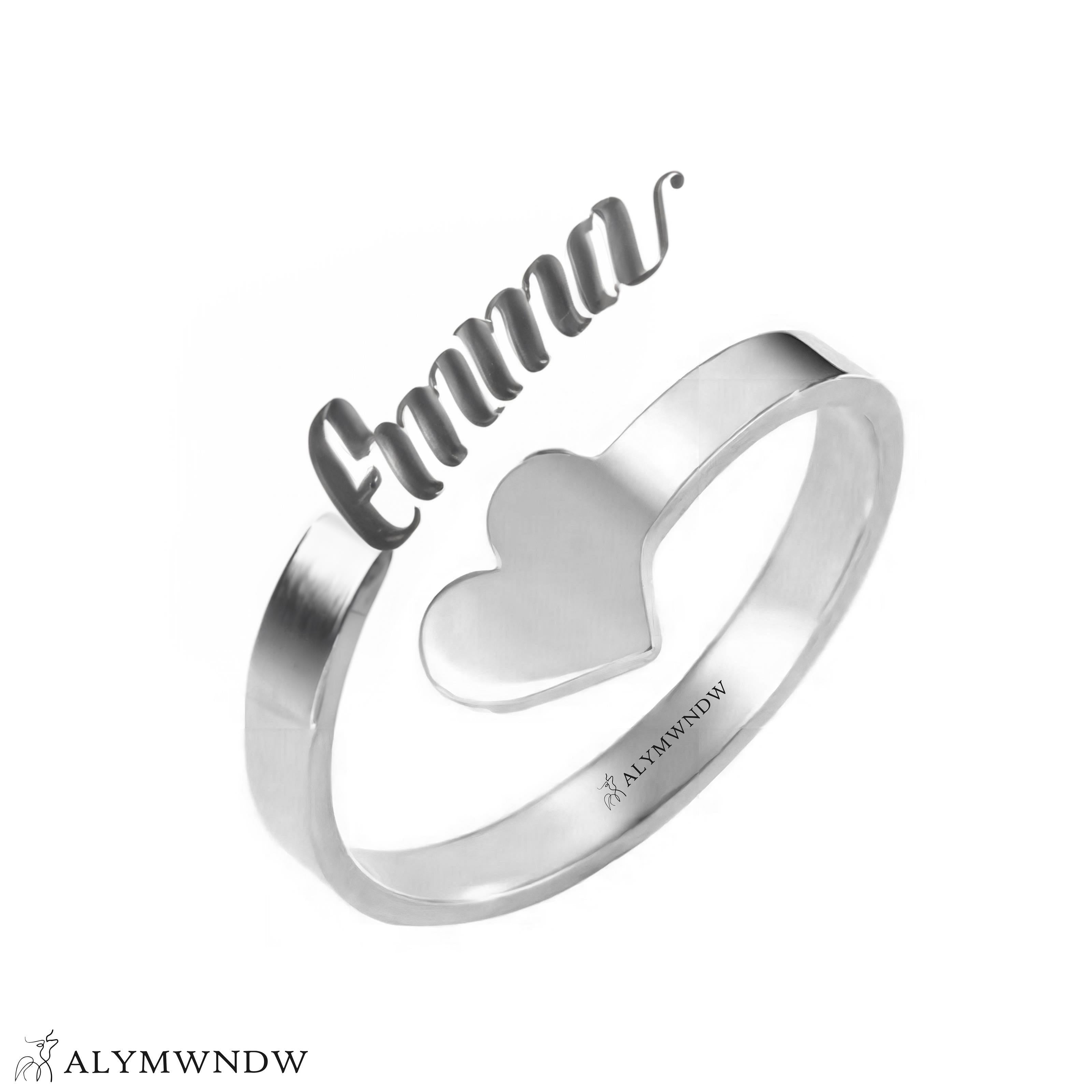 Personalized Name Ring with Heart in Gold (18K/21K/22K) – Custom Love Ring - Alymwndw