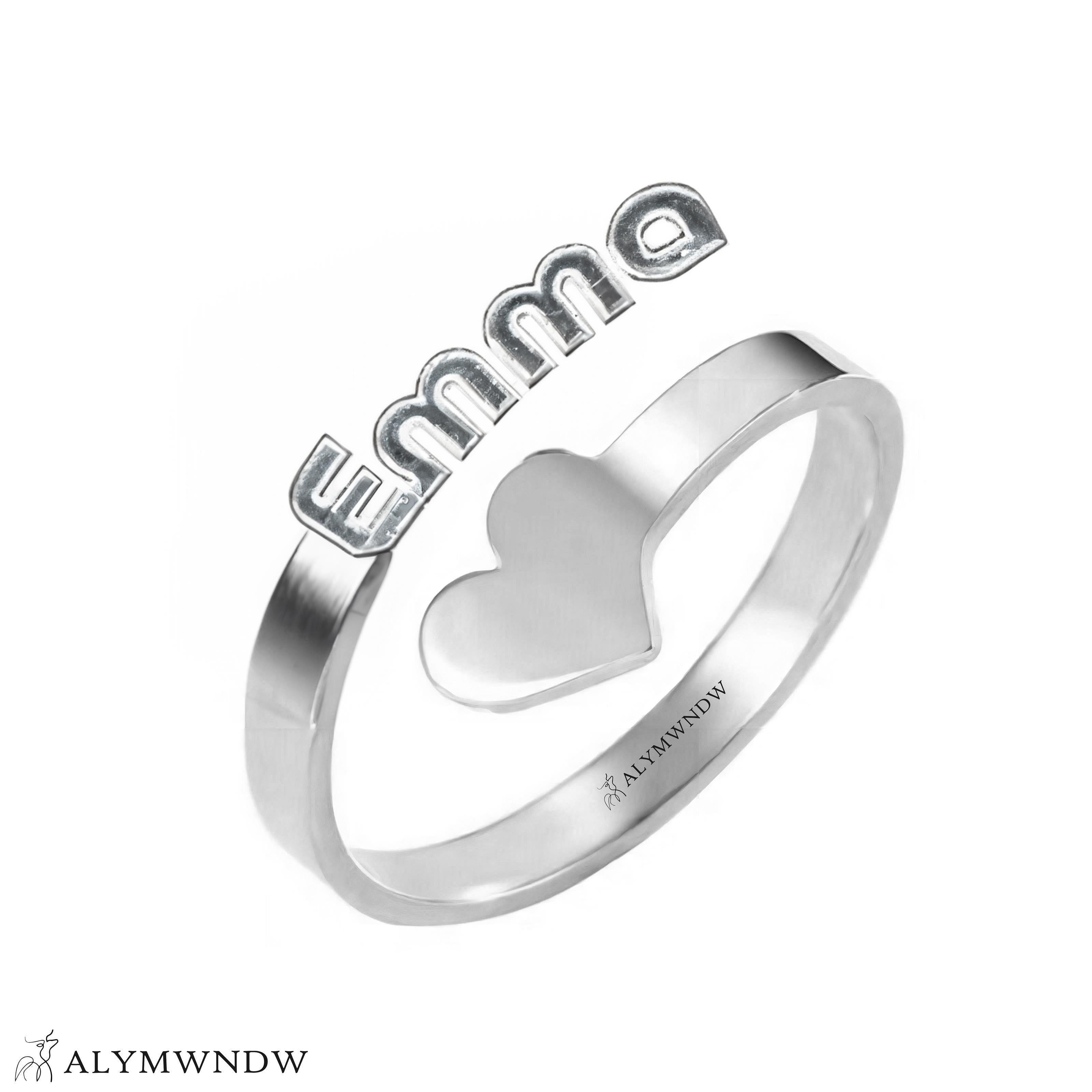 Personalized Name Ring with Heart in Gold (18K/21K/22K) – Custom Love Ring - Alymwndw