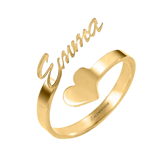 Personalized Name Ring with Heart in Gold (18K/21K/22K) – Custom Love Ring - Alymwndw