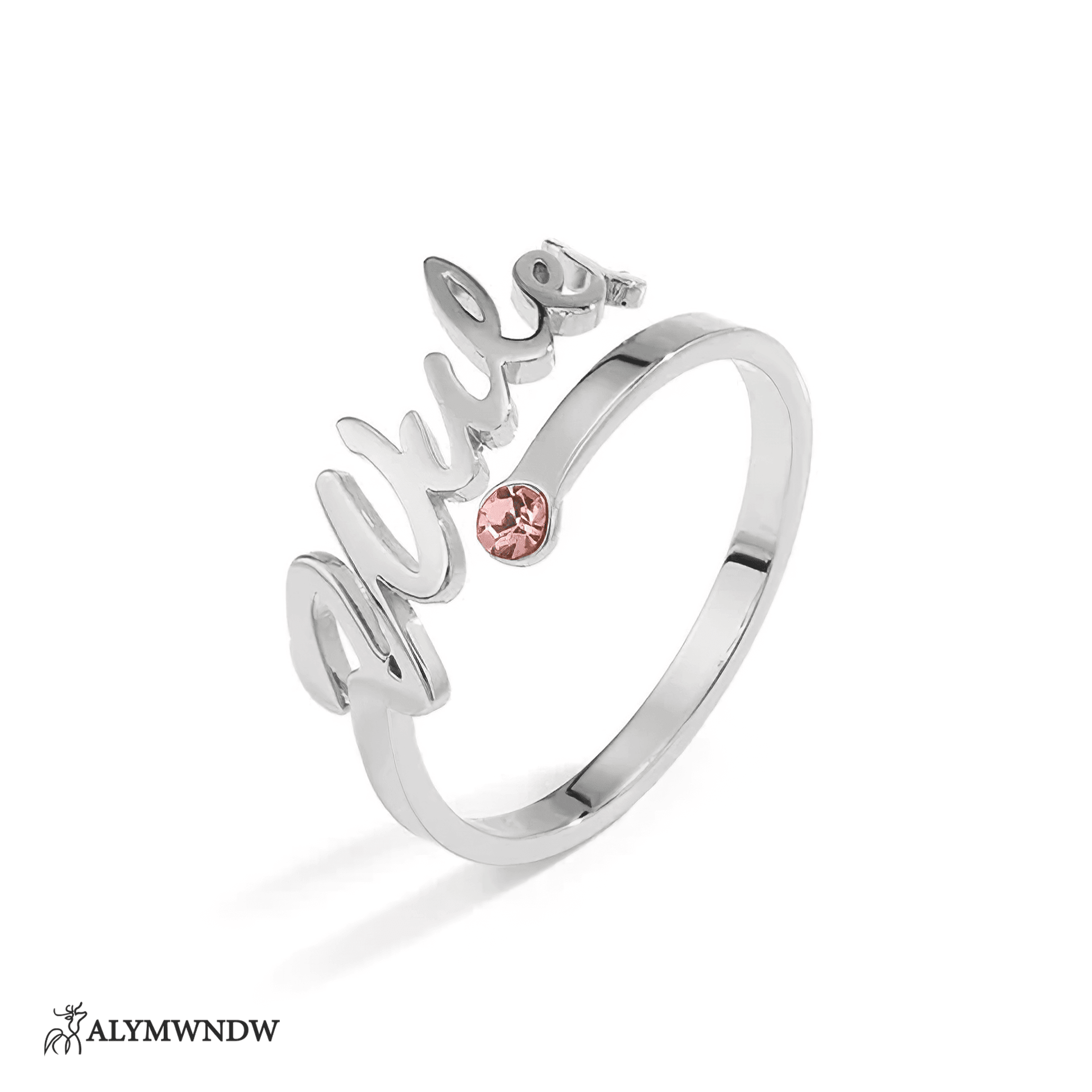 Personalized Name Ring with Stone in Gold (18K/21K/22K) – Custom Birthstone Ring - Alymwndw