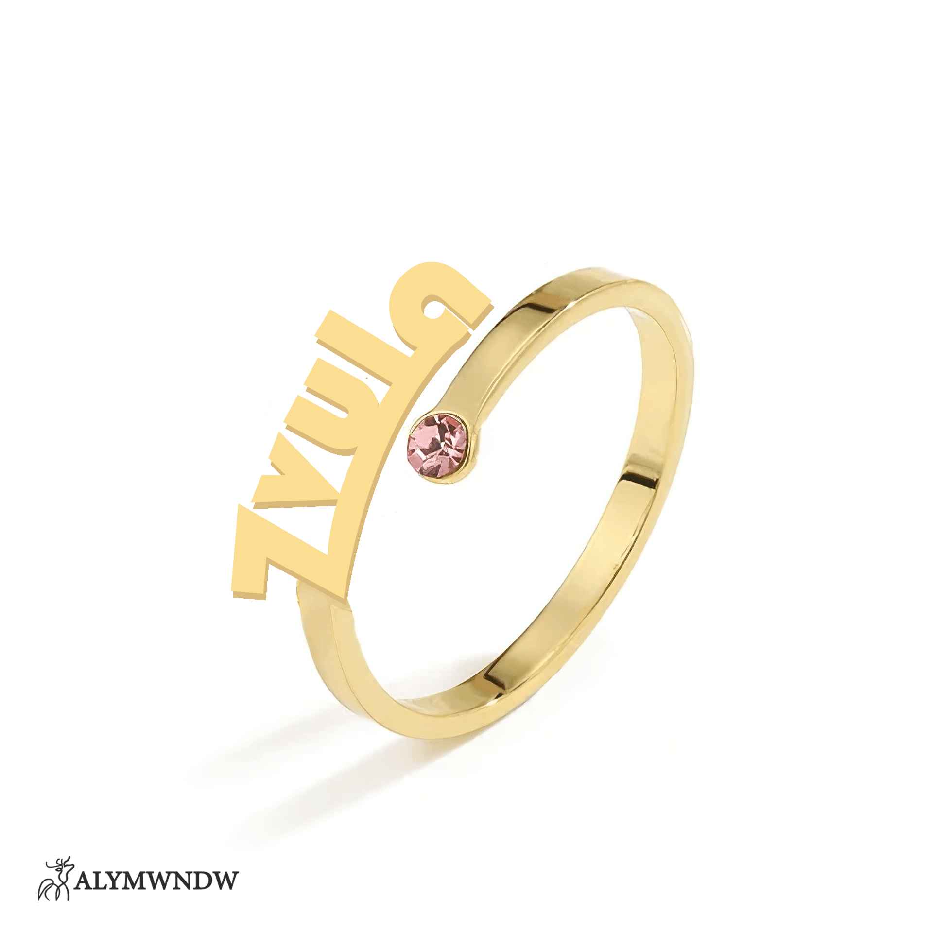 Personalized Name Ring with Stone in Gold (18K/21K/22K) – Custom Birthstone Ring - Alymwndw