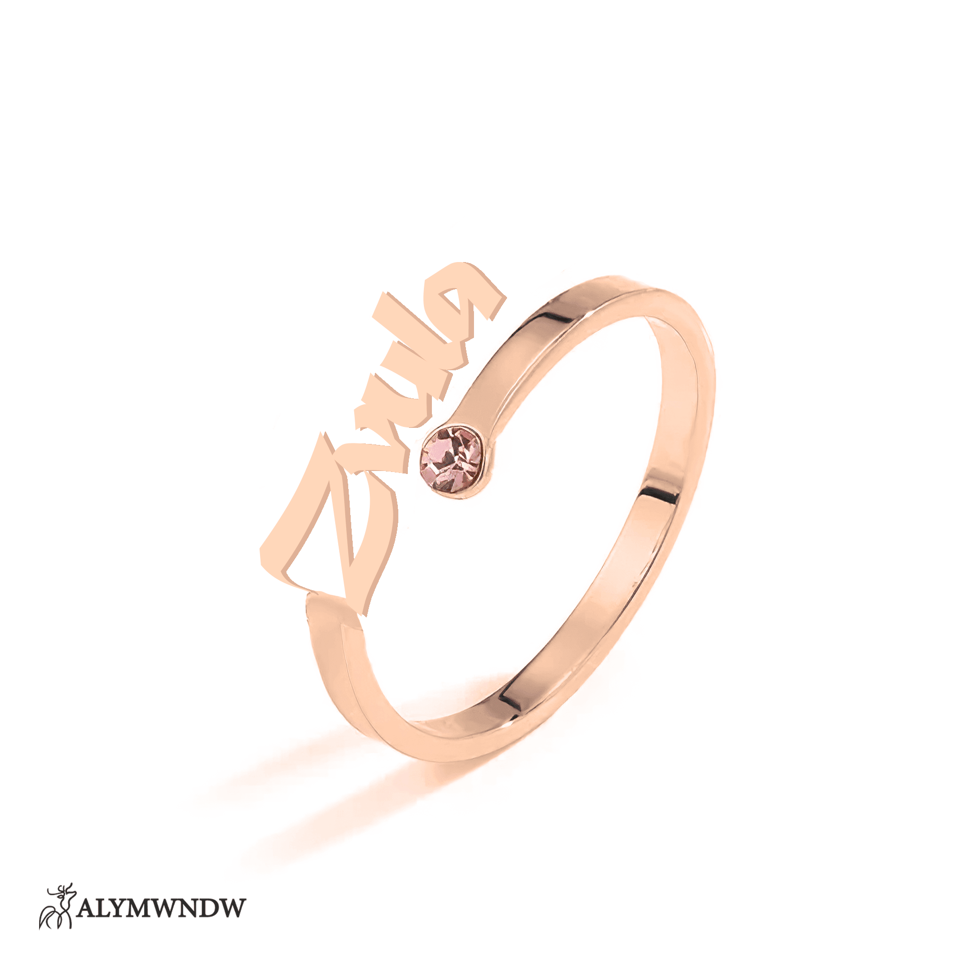 Personalized Name Ring with Stone in Gold (18K/21K/22K) – Custom Birthstone Ring - Alymwndw