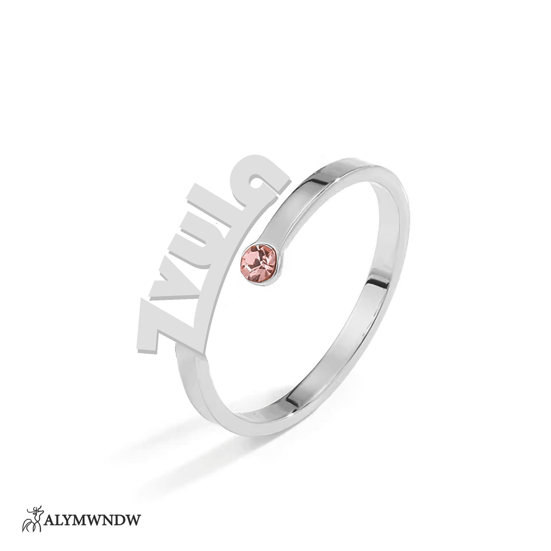 Personalized Name Ring with Stone in Gold (18K/21K/22K) – Custom Birthstone Ring - Alymwndw