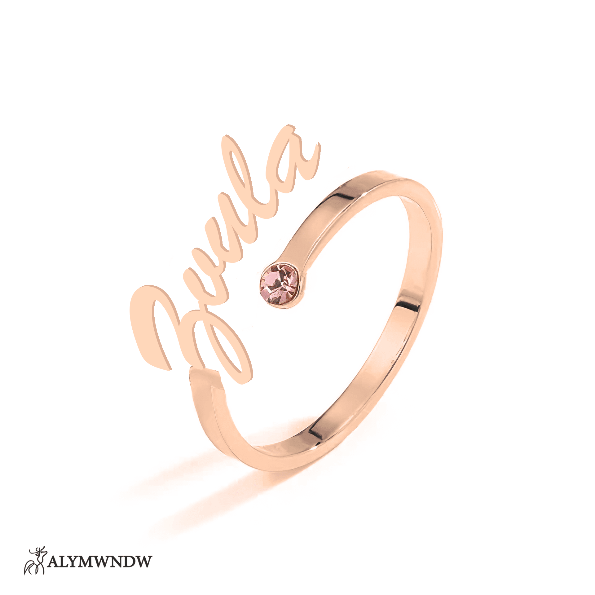 Personalized Name Ring with Stone in Gold (18K/21K/22K) – Custom Birthstone Ring - Alymwndw