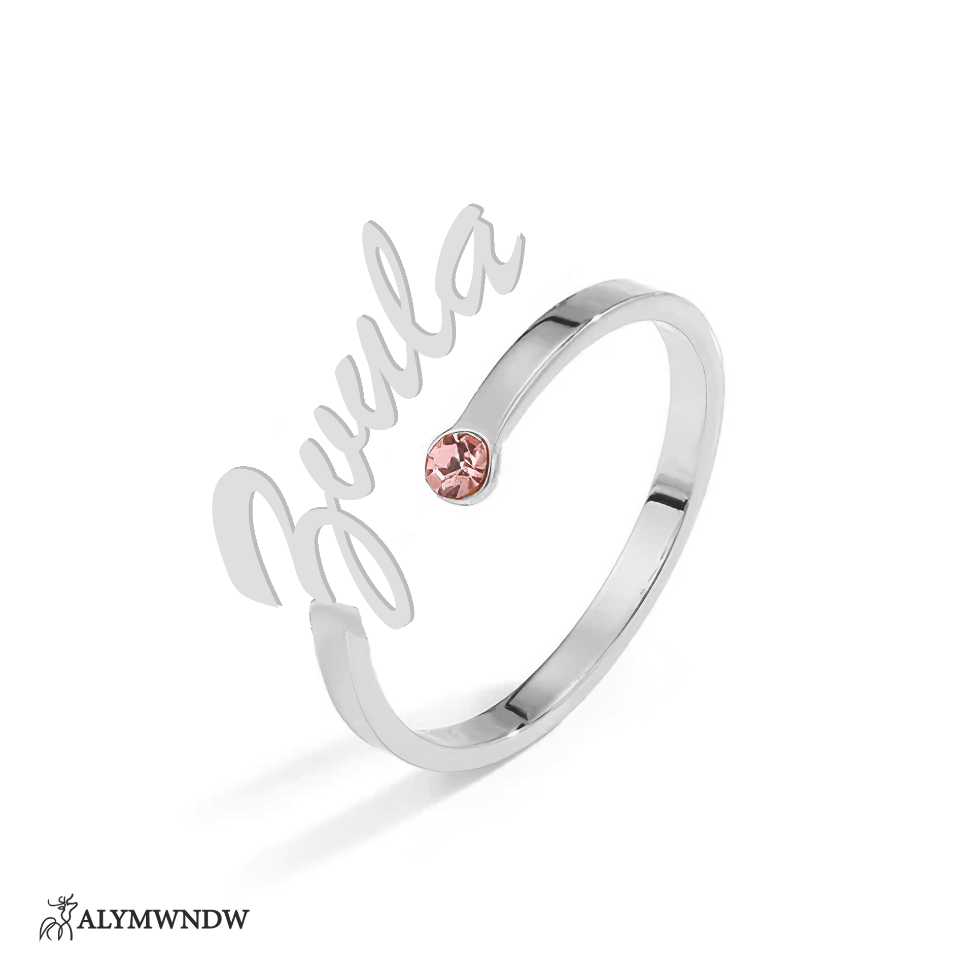 Personalized Name Ring with Stone in Gold (18K/21K/22K) – Custom Birthstone Ring - Alymwndw