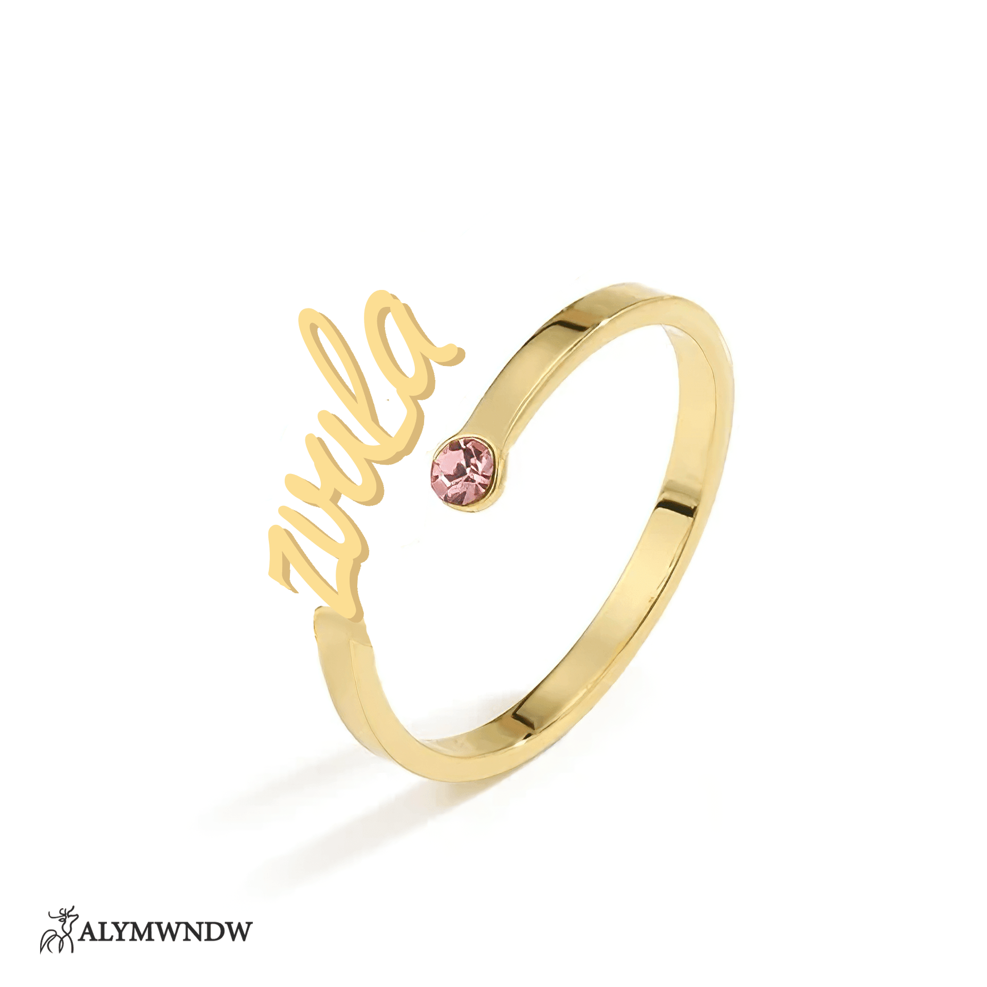 Personalized Name Ring with Stone in Gold (18K/21K/22K) – Custom Birthstone Ring - Alymwndw