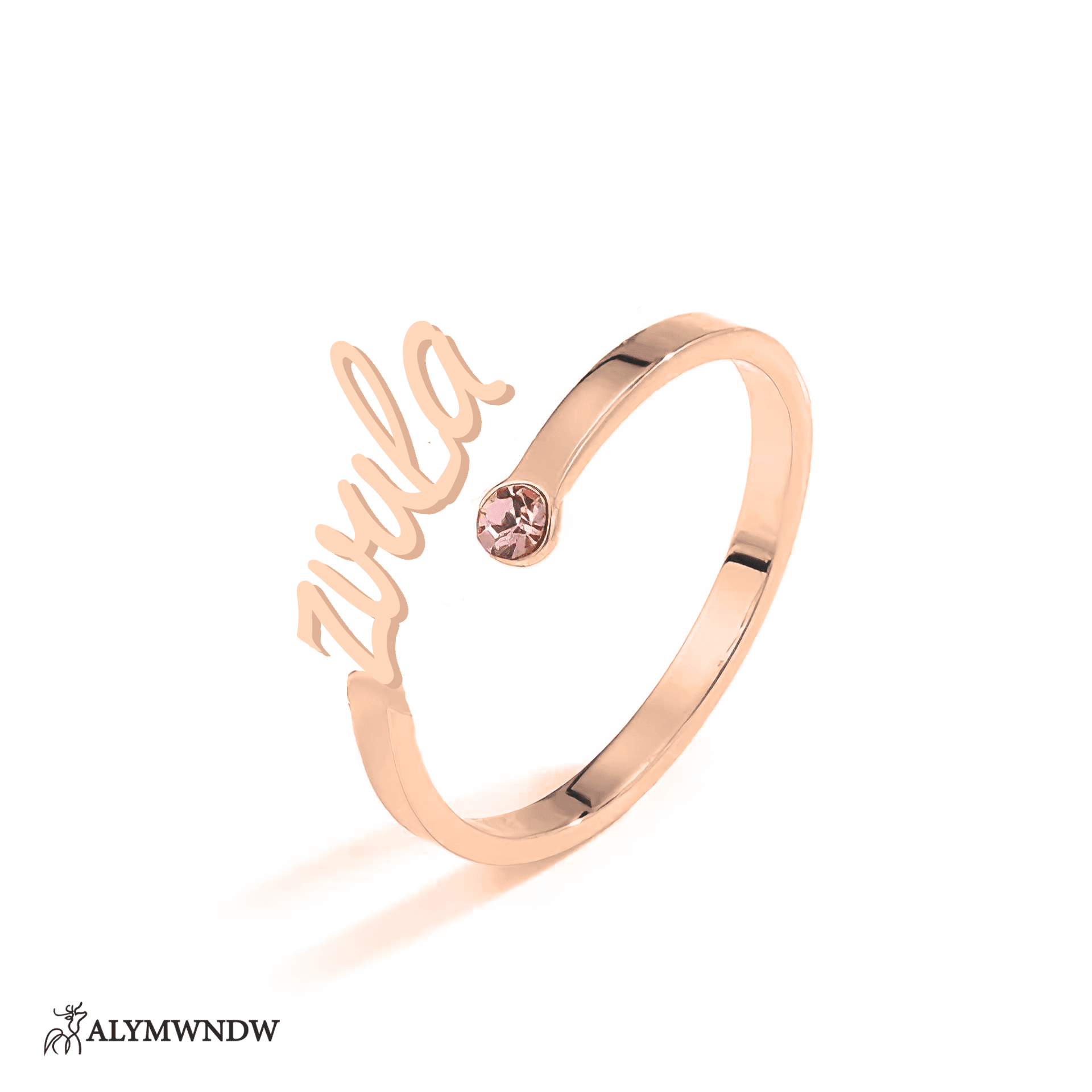 Personalized Name Ring with Stone in Gold (18K/21K/22K) – Custom Birthstone Ring - Alymwndw
