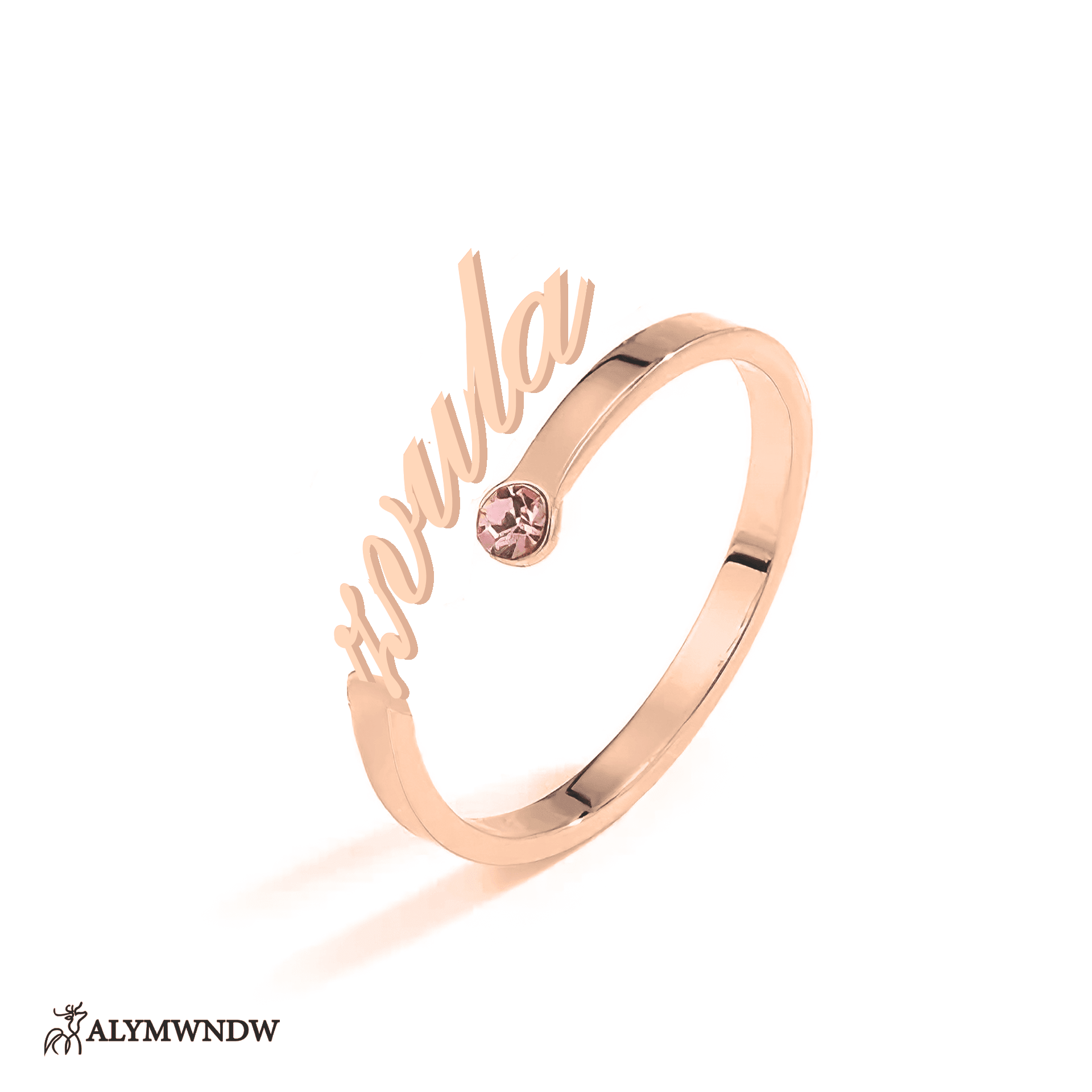 Personalized Name Ring with Stone in Gold (18K/21K/22K) – Custom Birthstone Ring - Alymwndw