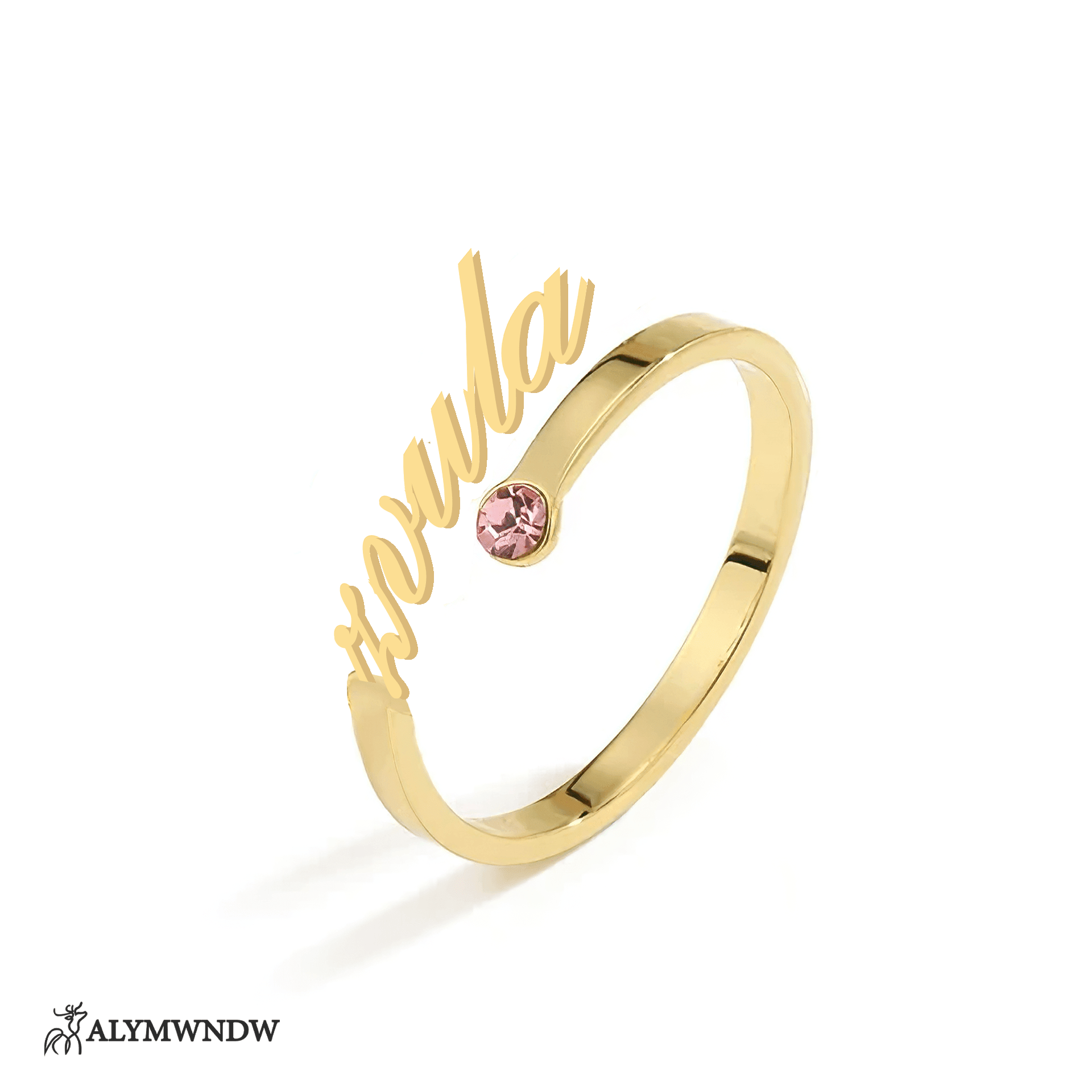 Personalized Name Ring with Stone in Gold (18K/21K/22K) – Custom Birthstone Ring - Alymwndw