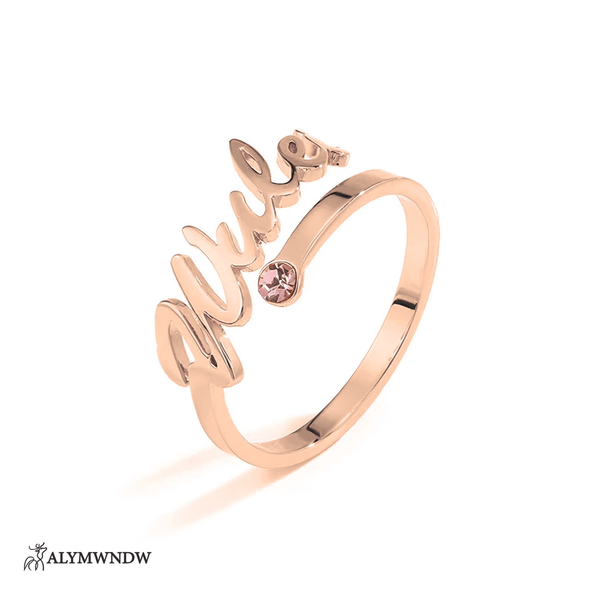 Personalized Name Ring with Stone in Gold (18K/21K/22K) – Custom Birthstone Ring - Alymwndw