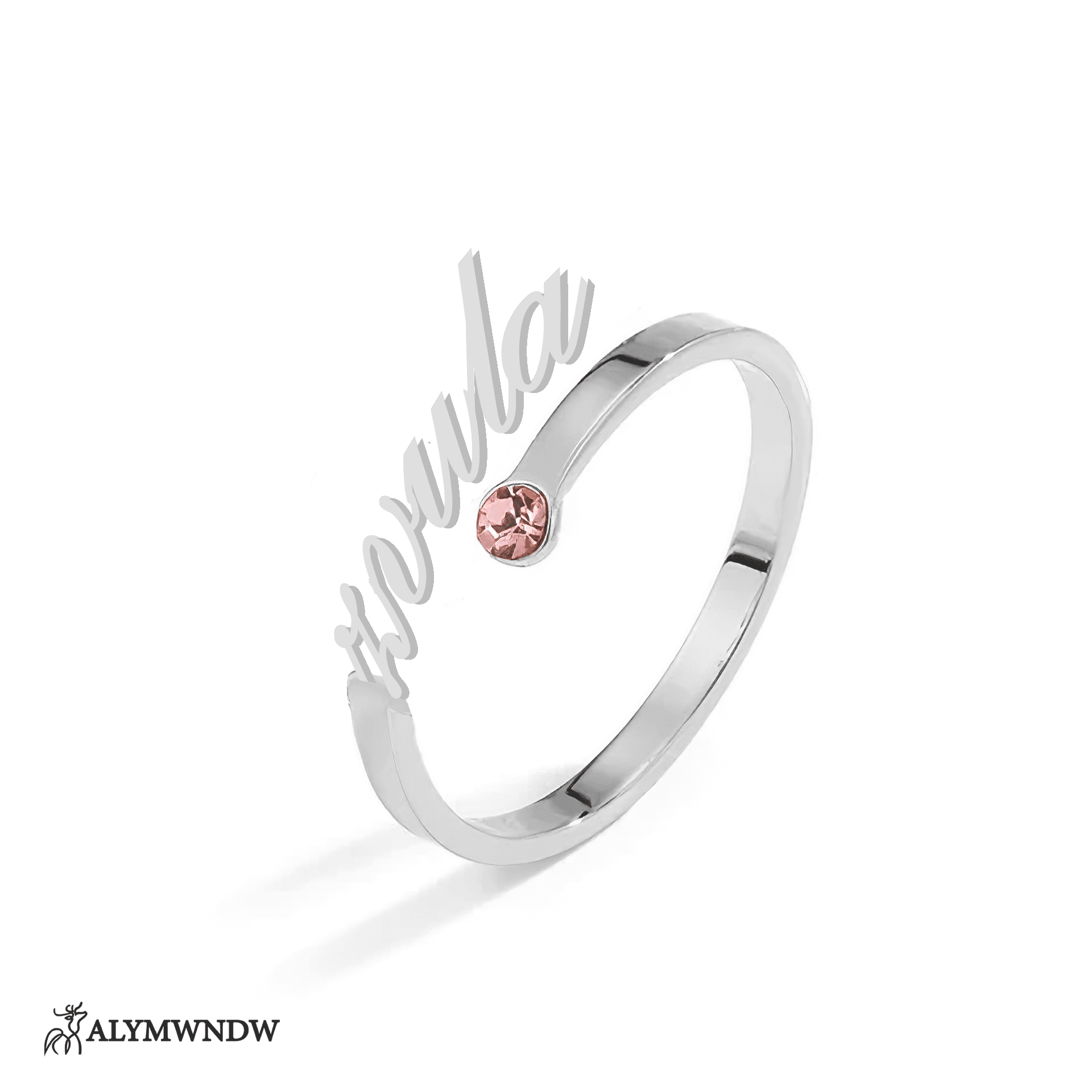 Personalized Name Ring with Stone in Gold (18K/21K/22K) – Custom Birthstone Ring - Alymwndw