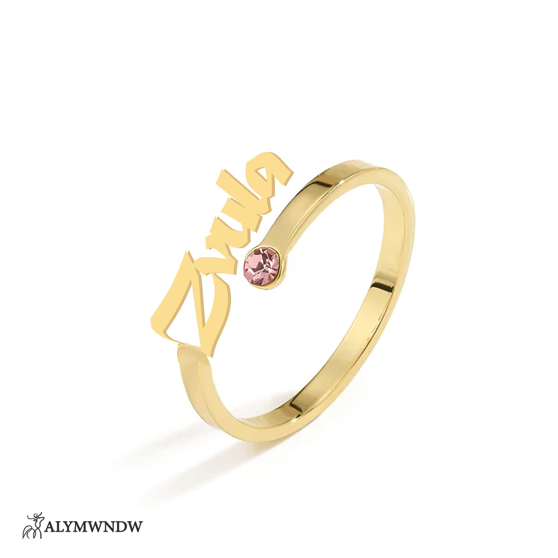 Personalized Name Ring with Stone in Gold (18K/21K/22K) – Custom Birthstone Ring - Alymwndw