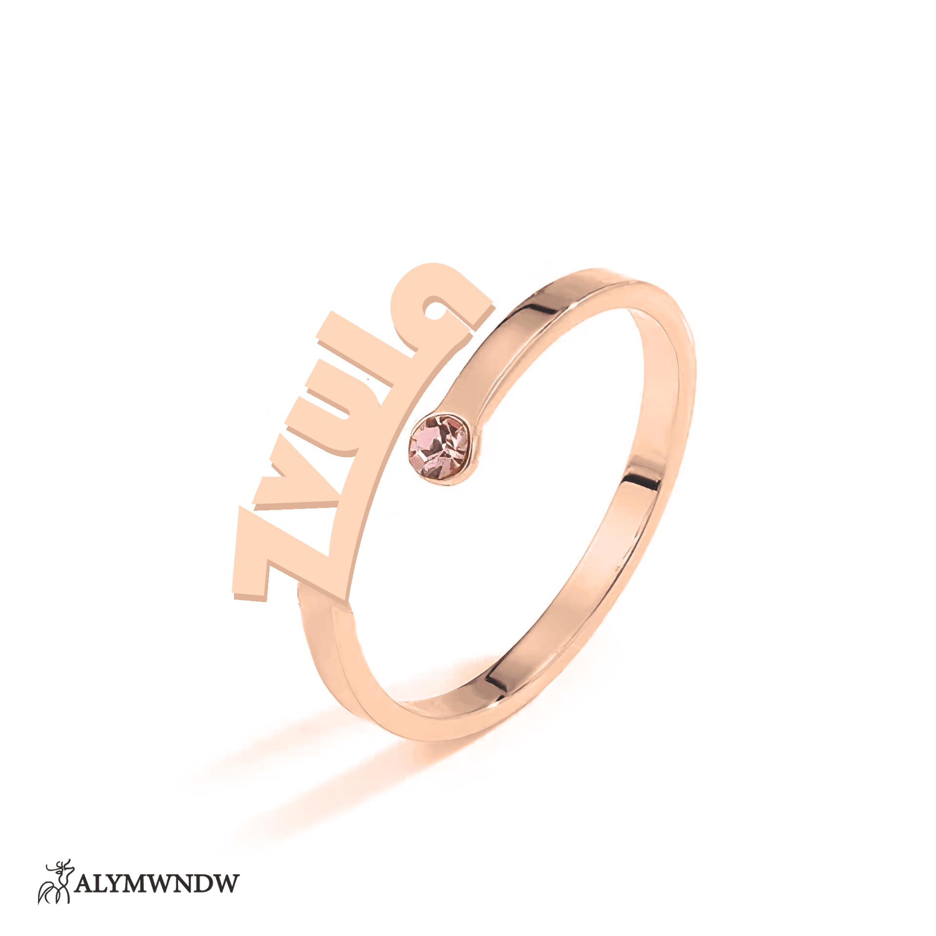 Personalized Name Ring with Stone in Gold (18K/21K/22K) – Custom Birthstone Ring - Alymwndw