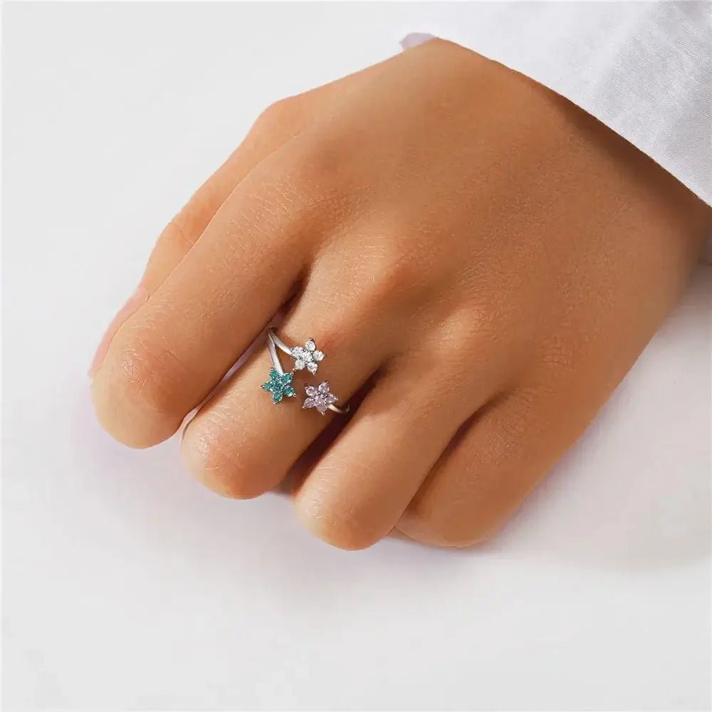 Petal Bloom Ring – 925 Silver Multicolor CZ Flower Cluster - Alymwndw
