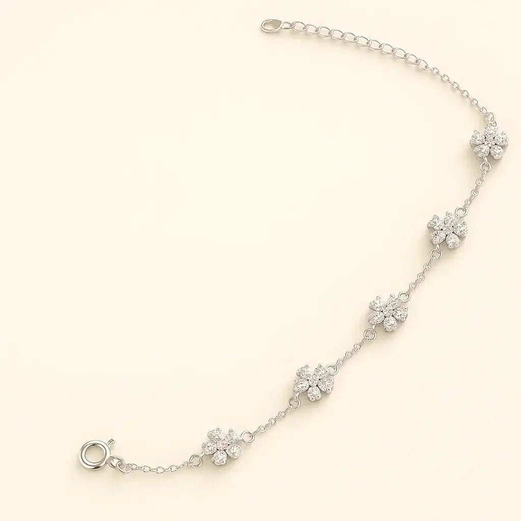Petal Cascade 925 Sterling Silver Bracelet - Alymwndw