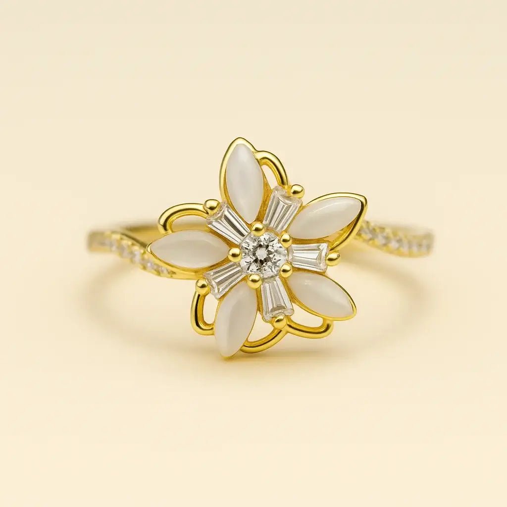 Petal Elegance 925 Sterling Silver & Gold - Plated Ring - Alymwndw