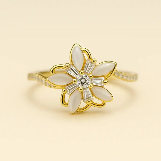 Petal Elegance 925 Sterling Silver & Gold - Plated Ring - Alymwndw