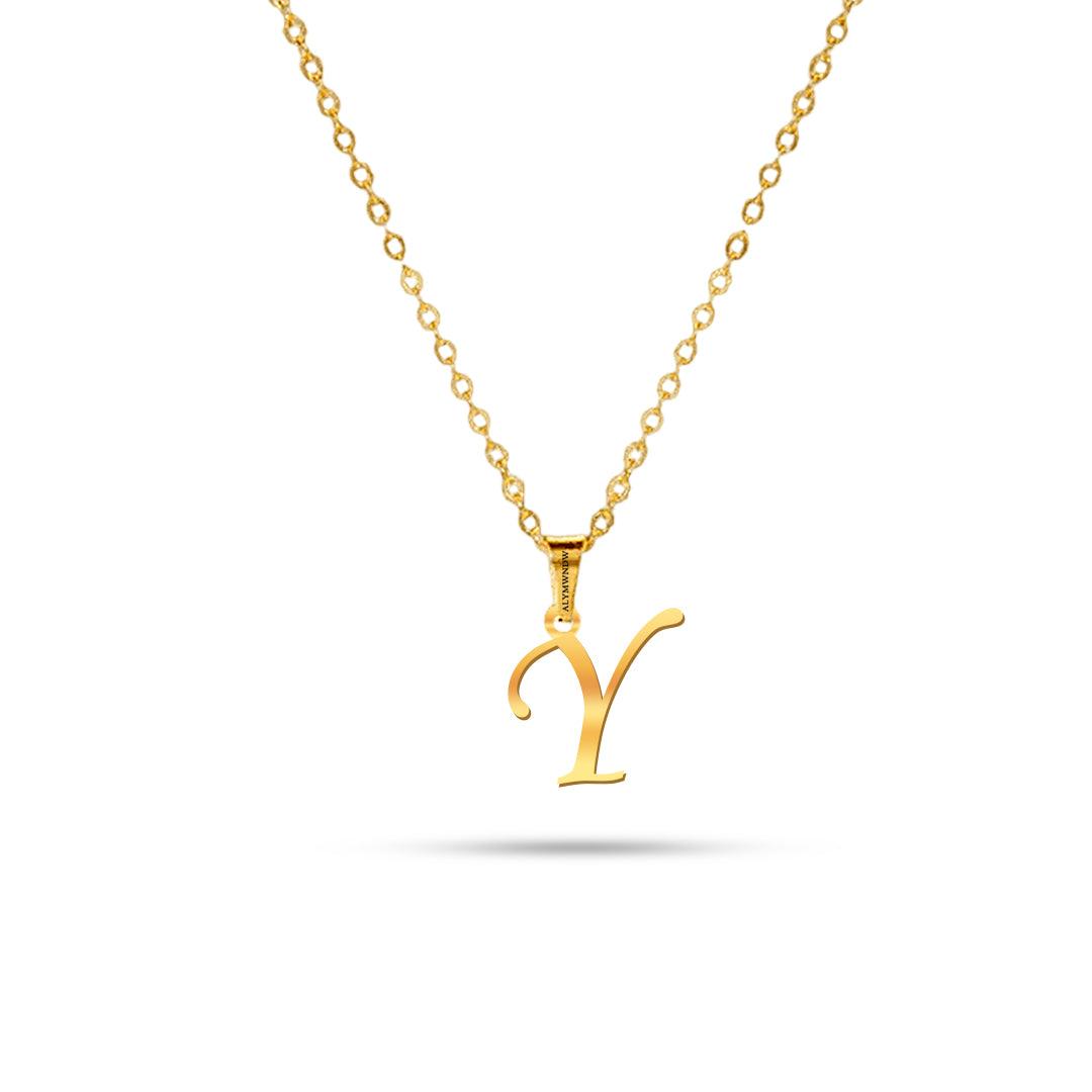 Real 18K / 21K / 22K Gold Initial Necklace – Personalized English Letter - Alymwndw
