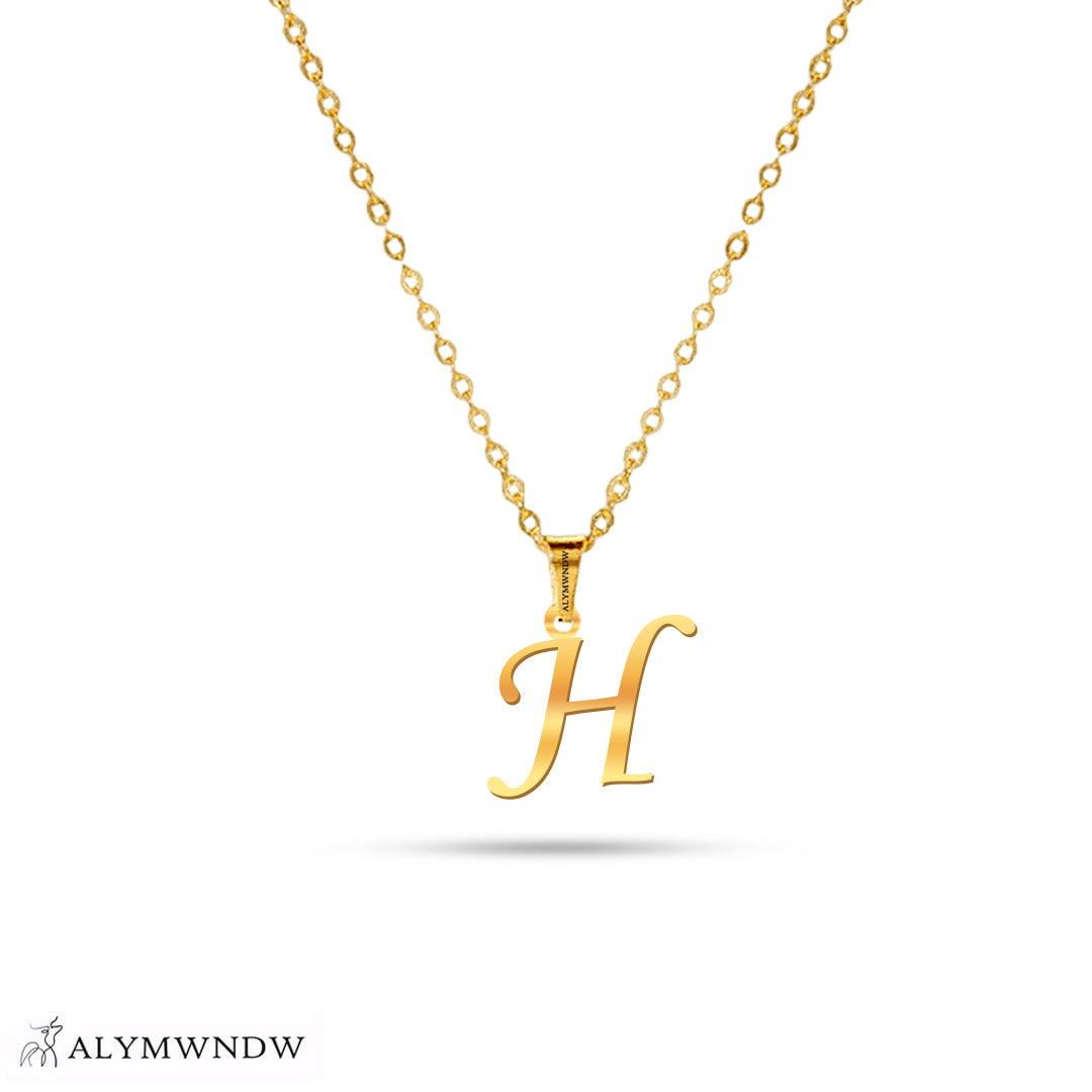 Real 18K / 21K / 22K Gold Initial Necklace – Personalized English Letter - Alymwndw