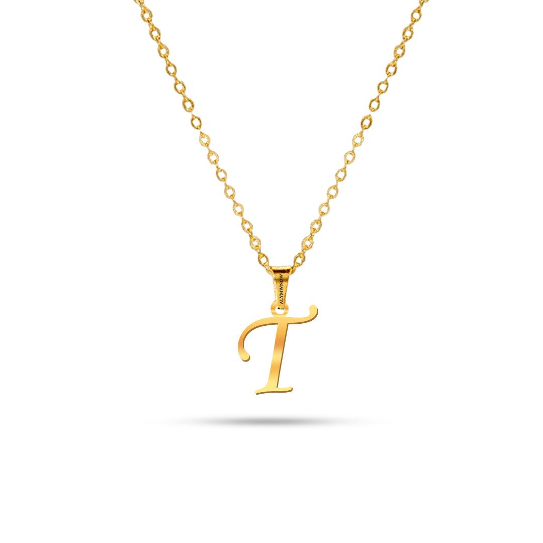 Real 18K / 21K / 22K Gold Initial Necklace – Personalized English Letter - Alymwndw