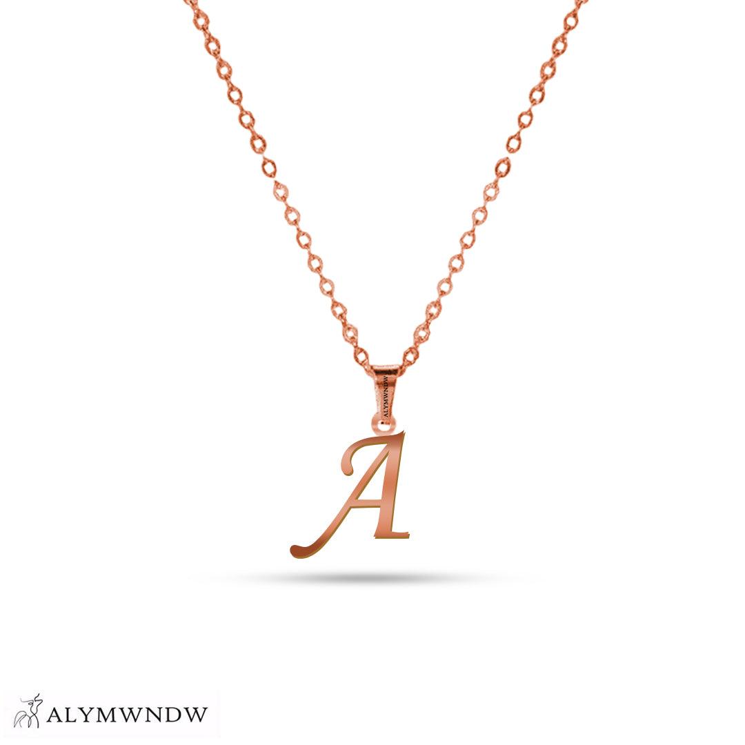 Real 18K / 21K / 22K Gold Initial Necklace – Personalized English Letter - Alymwndw