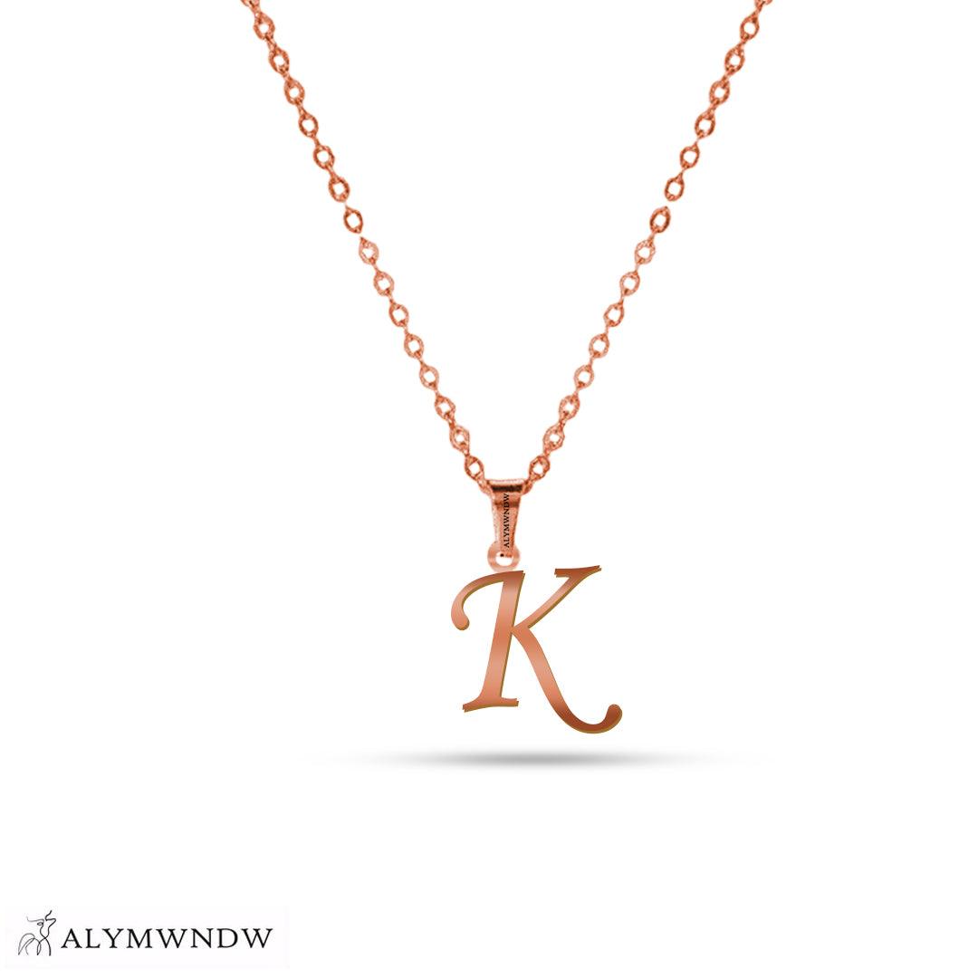 Real 18K / 21K / 22K Gold Initial Necklace – Personalized English Letter - Alymwndw