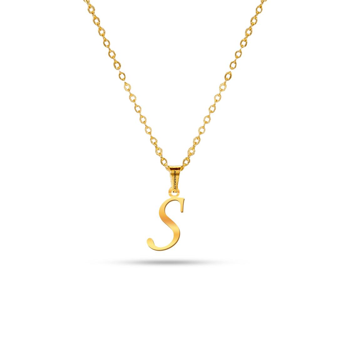 Real 18K / 21K / 22K Gold Initial Necklace – Personalized English Letter - Alymwndw