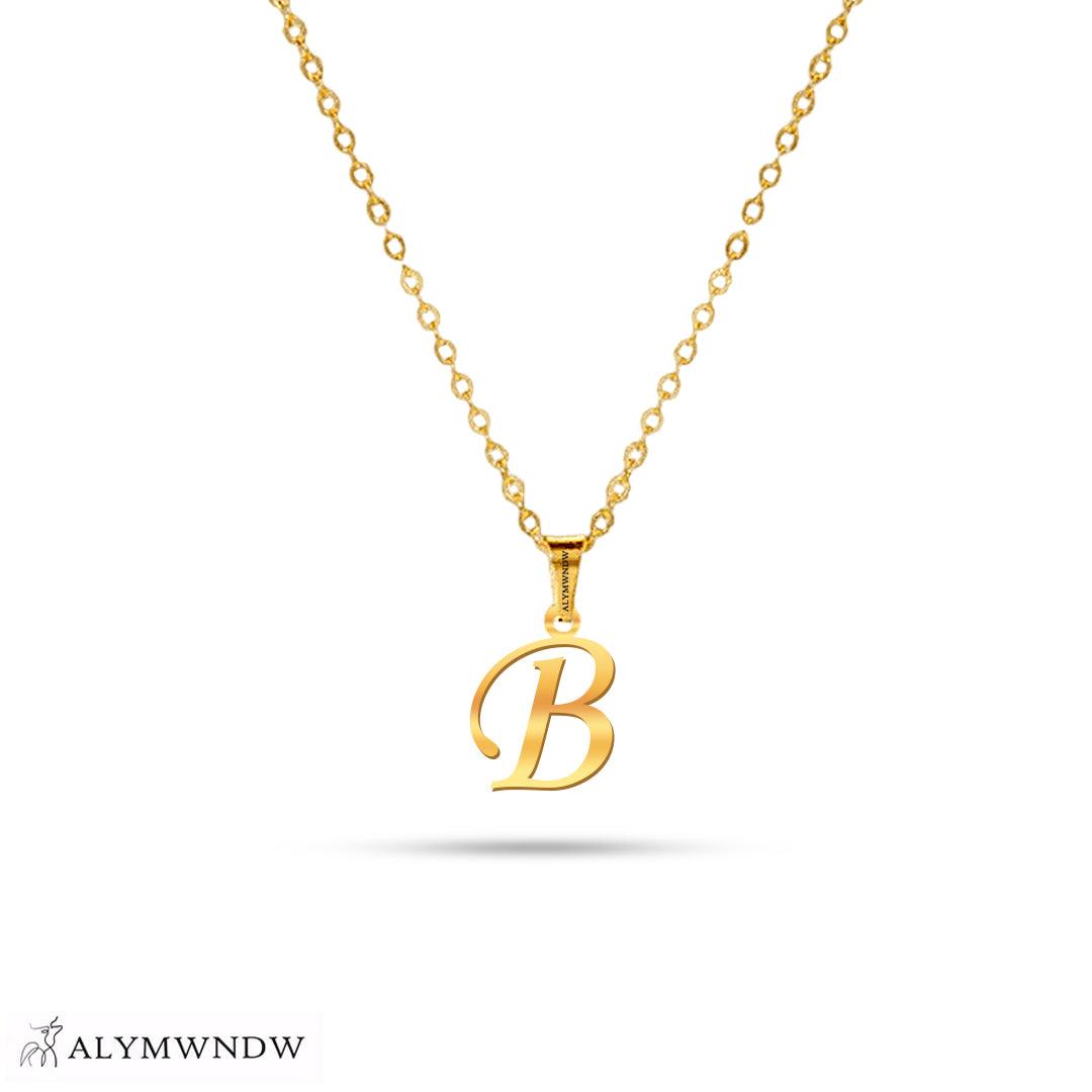 Real 18K / 21K / 22K Gold Initial Necklace – Personalized English Letter - Alymwndw