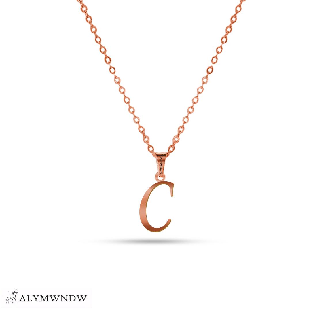 Real 18K / 21K / 22K Gold Initial Necklace – Personalized English Letter - Alymwndw