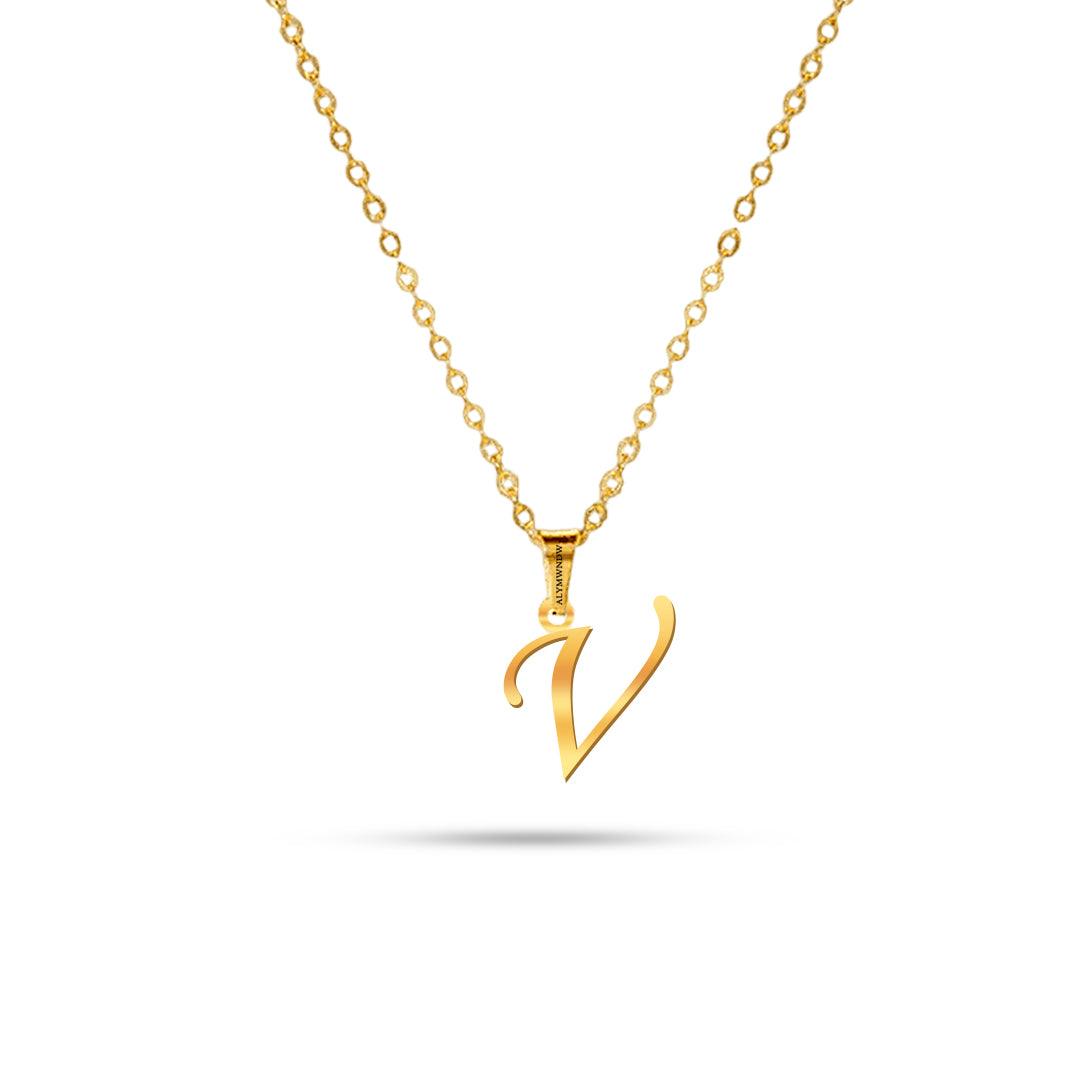 Real 18K / 21K / 22K Gold Initial Necklace – Personalized English Letter - Alymwndw
