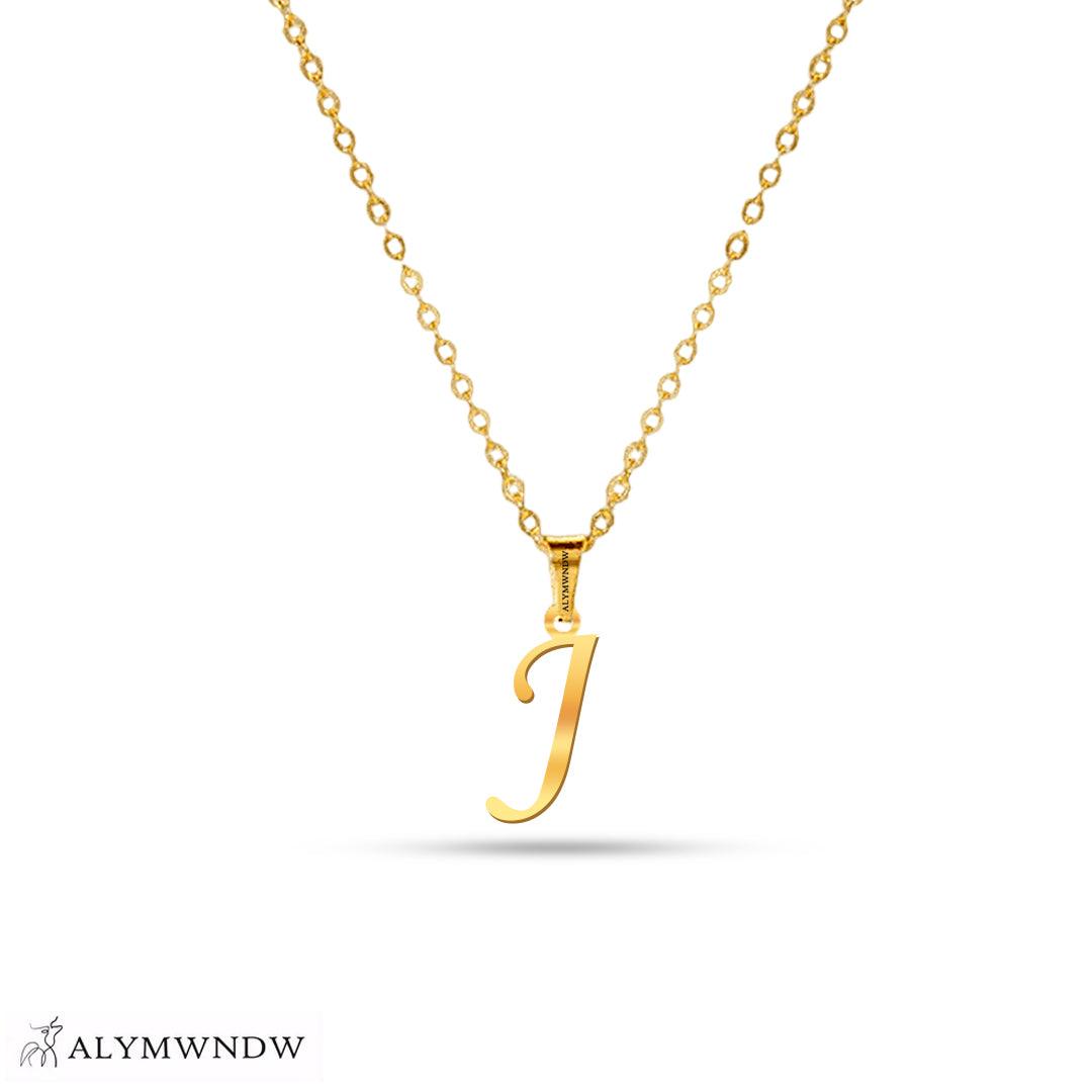 Real 18K / 21K / 22K Gold Initial Necklace – Personalized English Letter - Alymwndw
