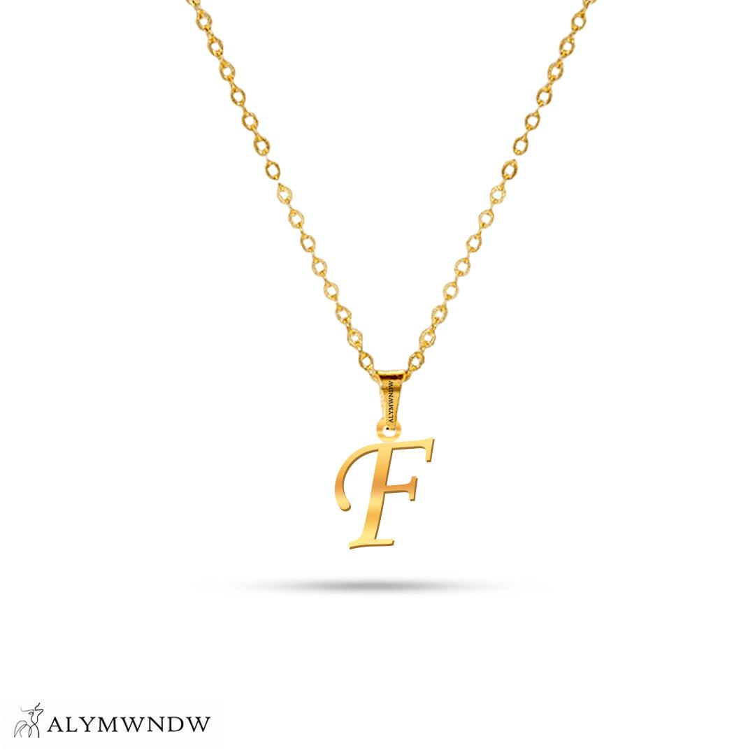 Real 18K / 21K / 22K Gold Initial Necklace – Personalized English Letter - Alymwndw