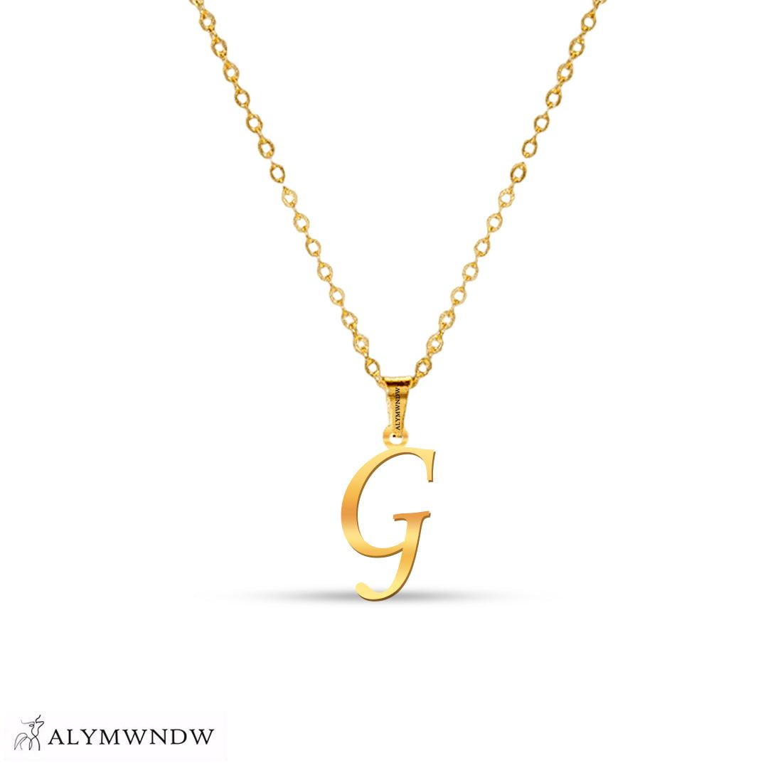 Real 18K / 21K / 22K Gold Initial Necklace – Personalized English Letter - Alymwndw
