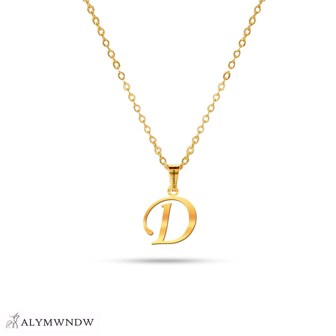 Real 18K / 21K / 22K Gold Initial Necklace – Personalized English Letter - Alymwndw