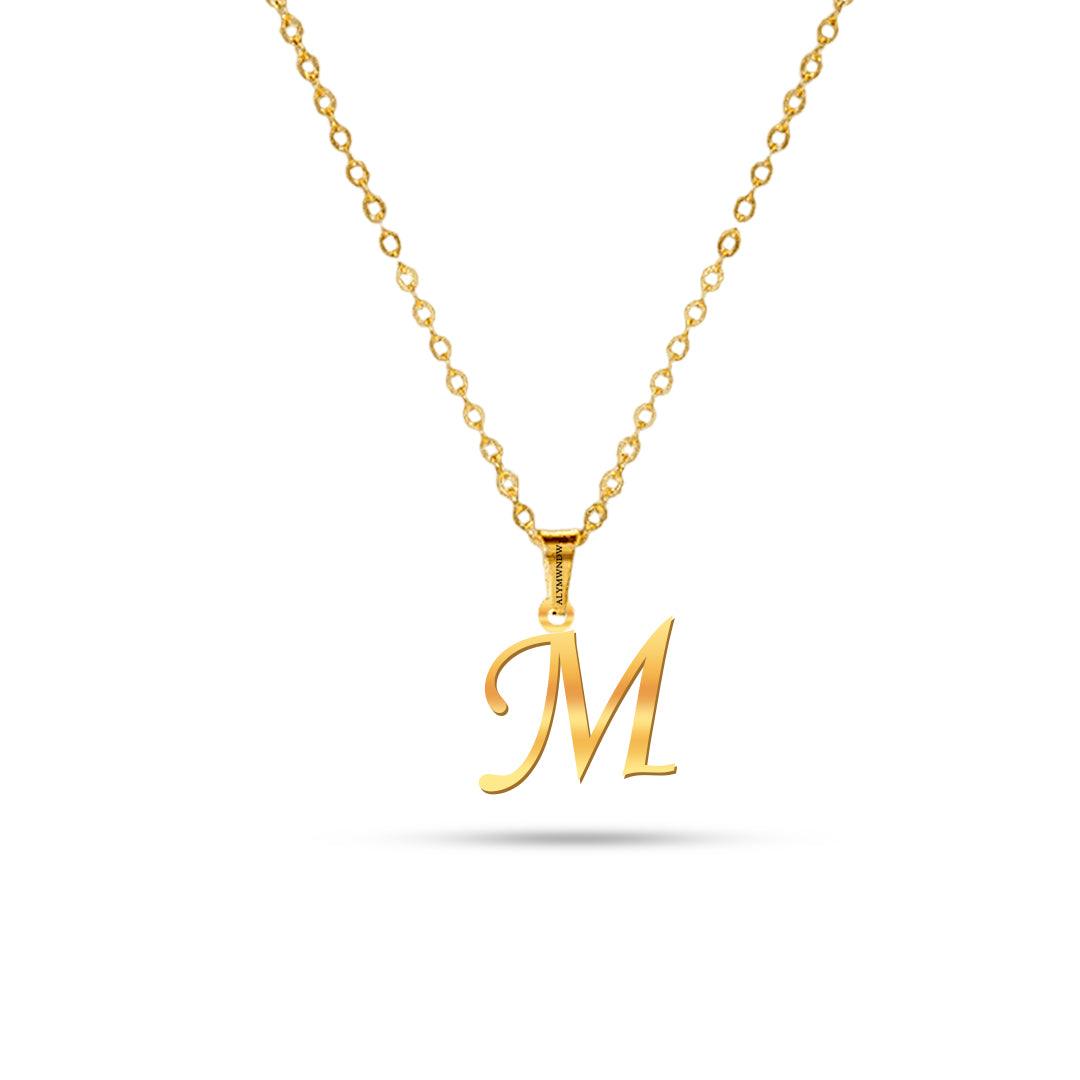 Real 18K / 21K / 22K Gold Initial Necklace – Personalized English Letter - Alymwndw