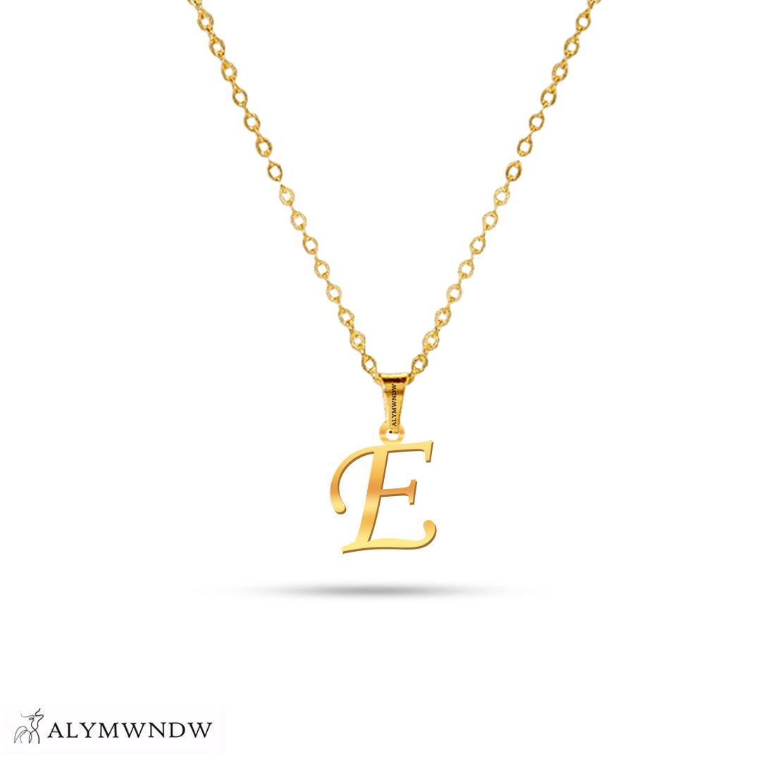 Real 18K / 21K / 22K Gold Initial Necklace – Personalized English Letter - Alymwndw