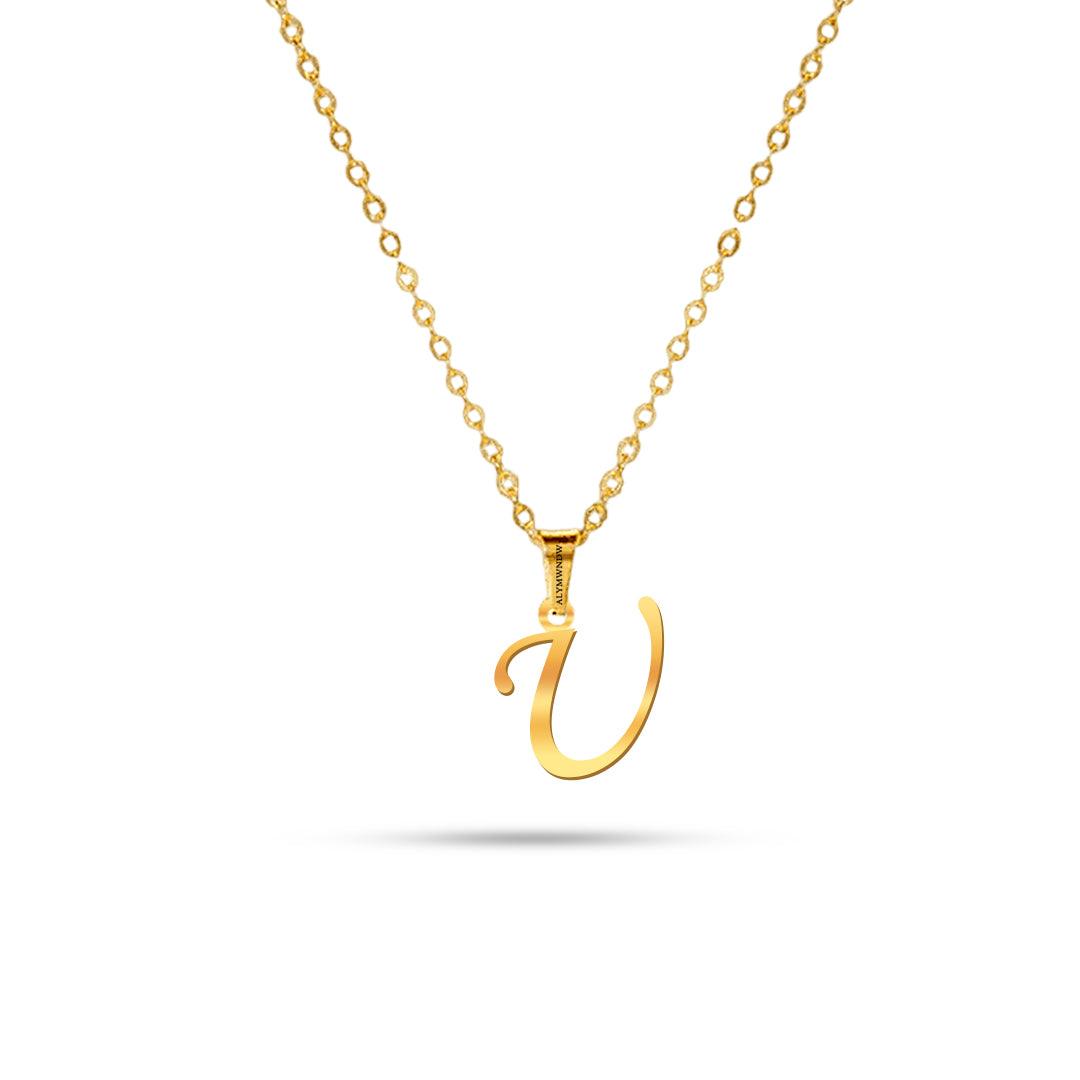 Real 18K / 21K / 22K Gold Initial Necklace – Personalized English Letter - Alymwndw