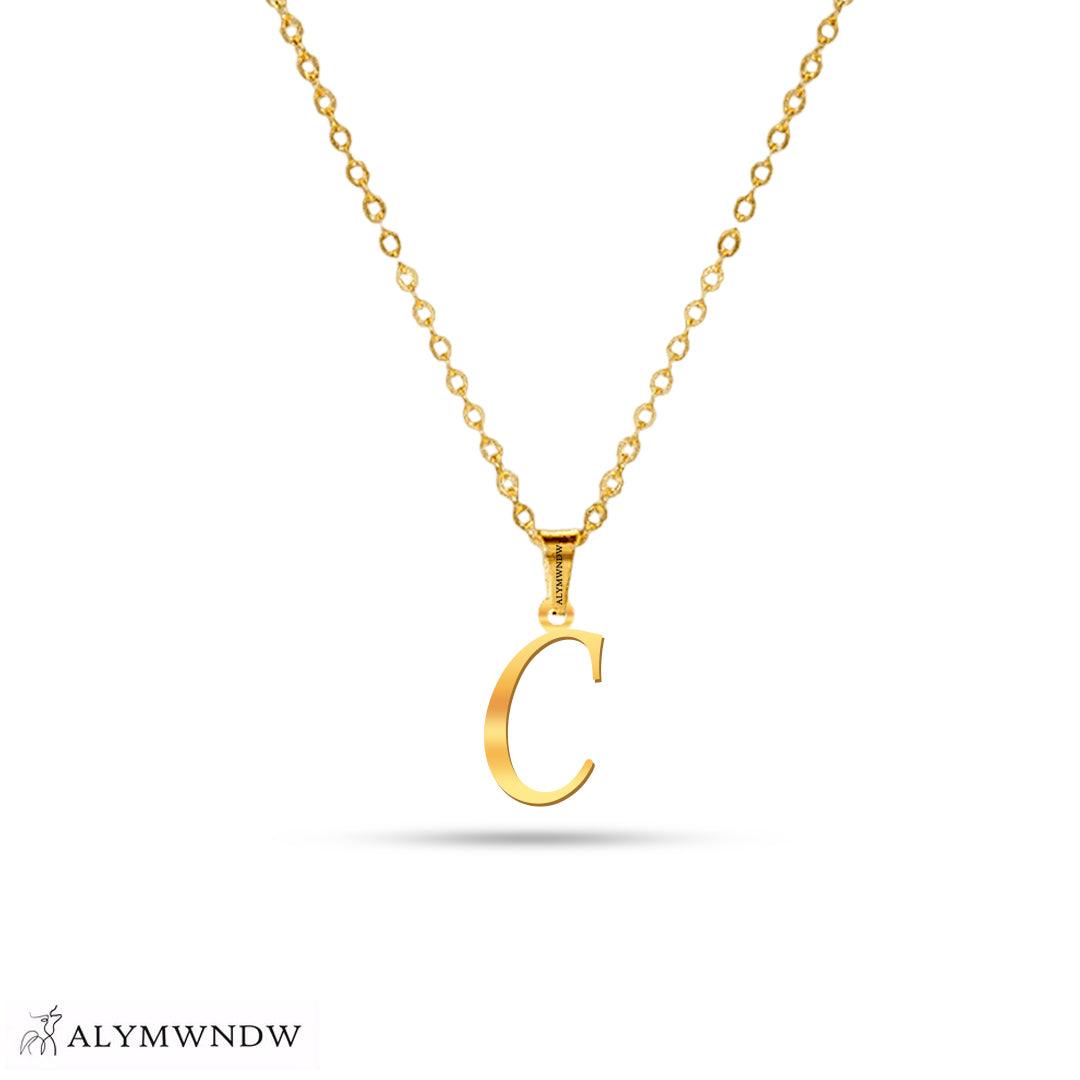 Real 18K / 21K / 22K Gold Initial Necklace – Personalized English Letter - Alymwndw