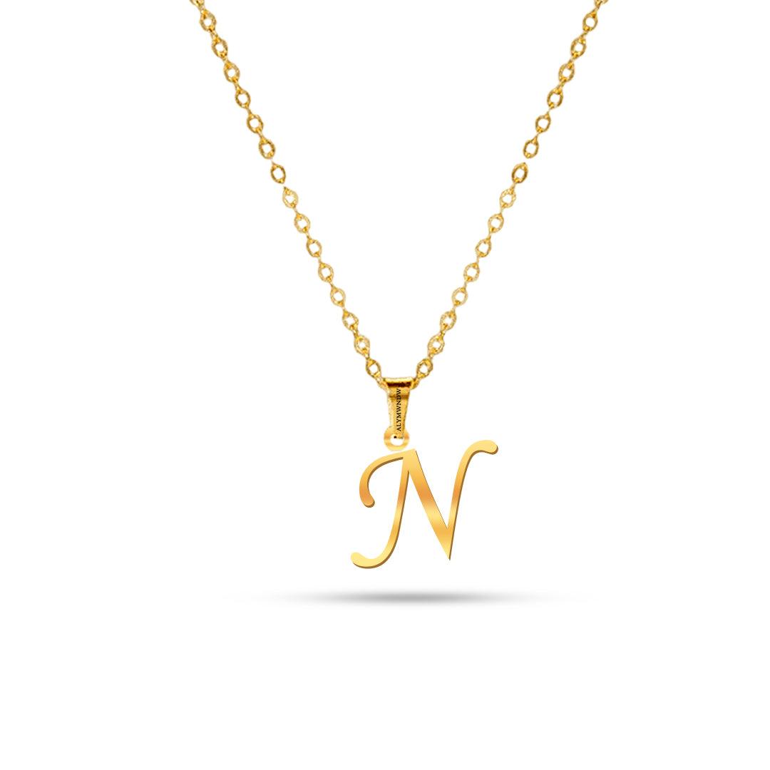 Real 18K / 21K / 22K Gold Initial Necklace – Personalized English Letter - Alymwndw