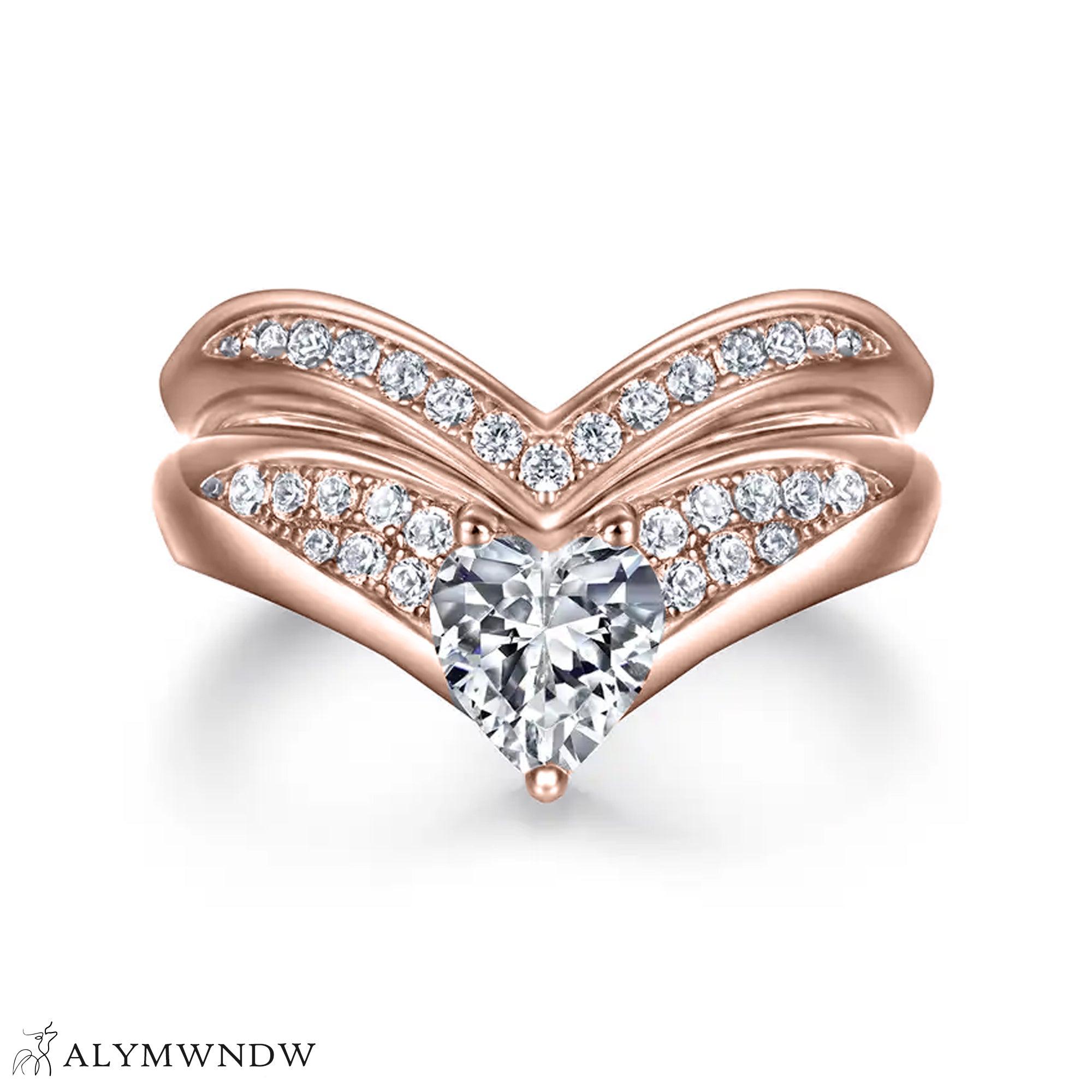 Romantic Heart Engagement Ring Set – Gold & Platinum - Alymwndw